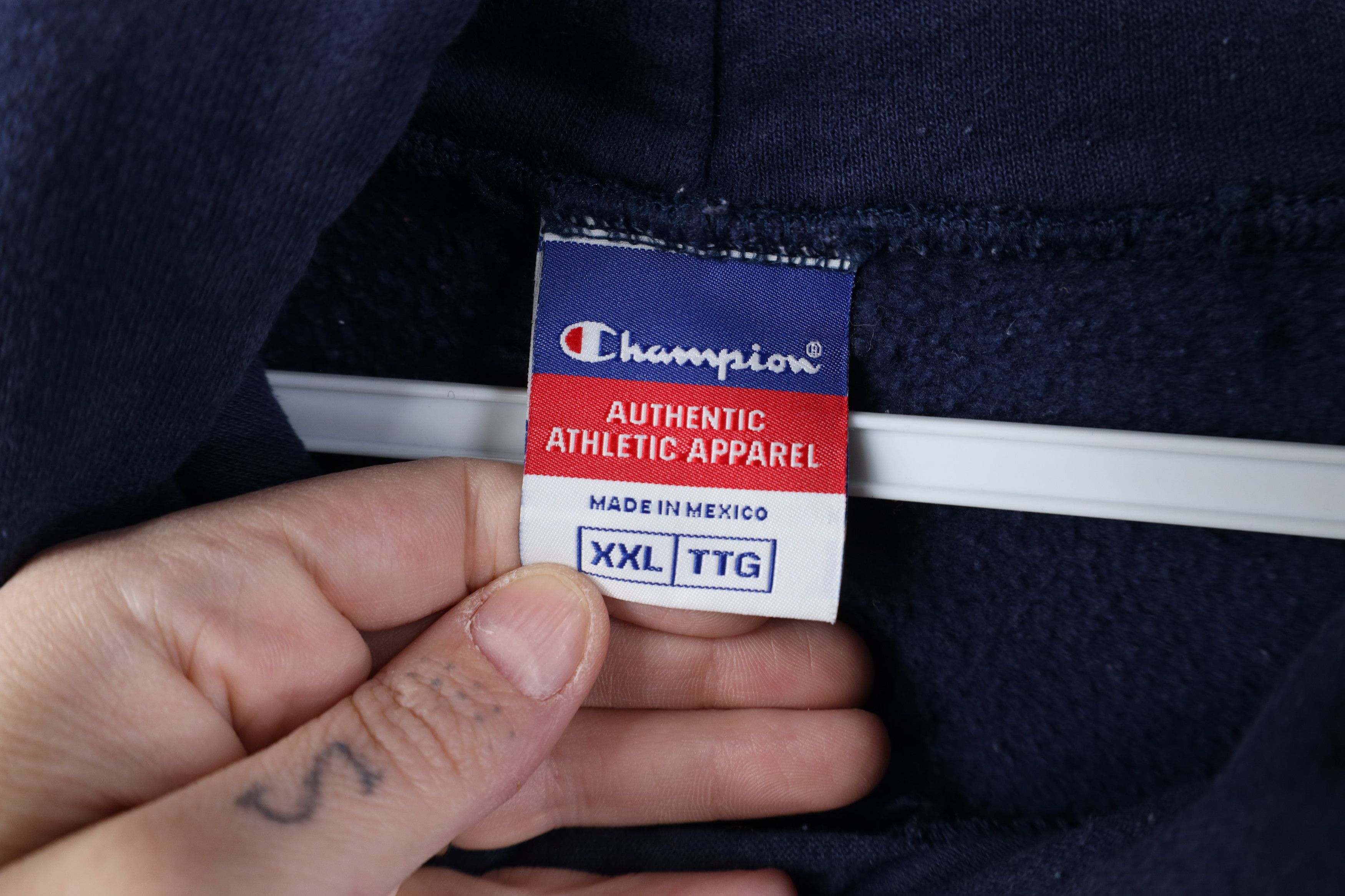 Champion Vintage 90s Champion Spell Out Hoodie Sweatshirt Navy Blue Size US XXL / EU 58 / 5 - 12 Thumbnail
