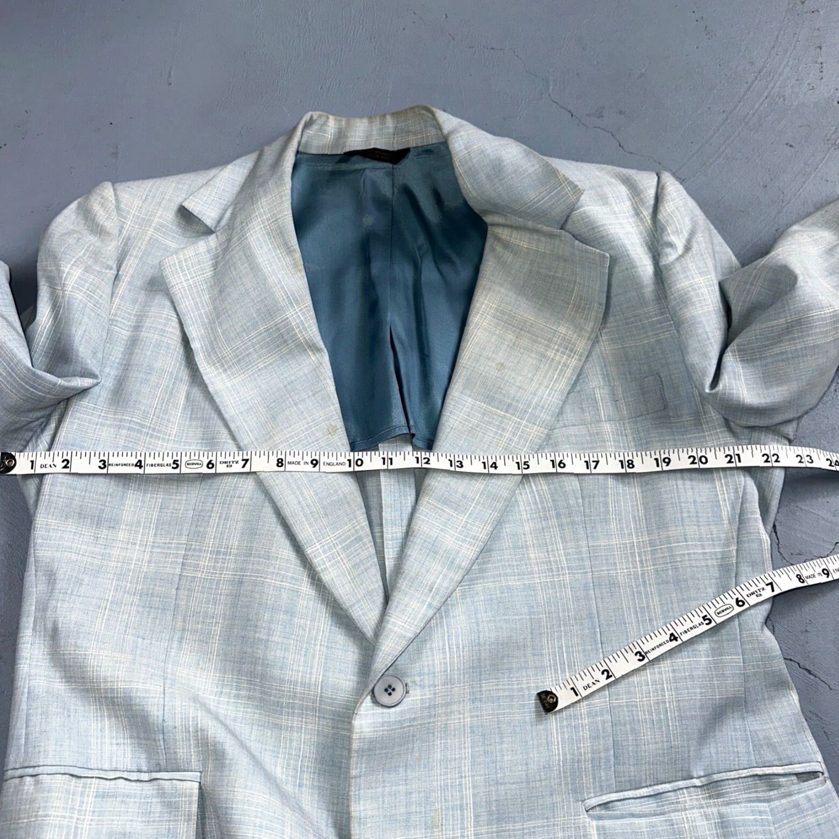 Vintage VTG Mens 3 PC Suit Jacket Coat Pants Vest Plaid Rockabilly 70s 44 Blue Size 44R - 4 Thumbnail