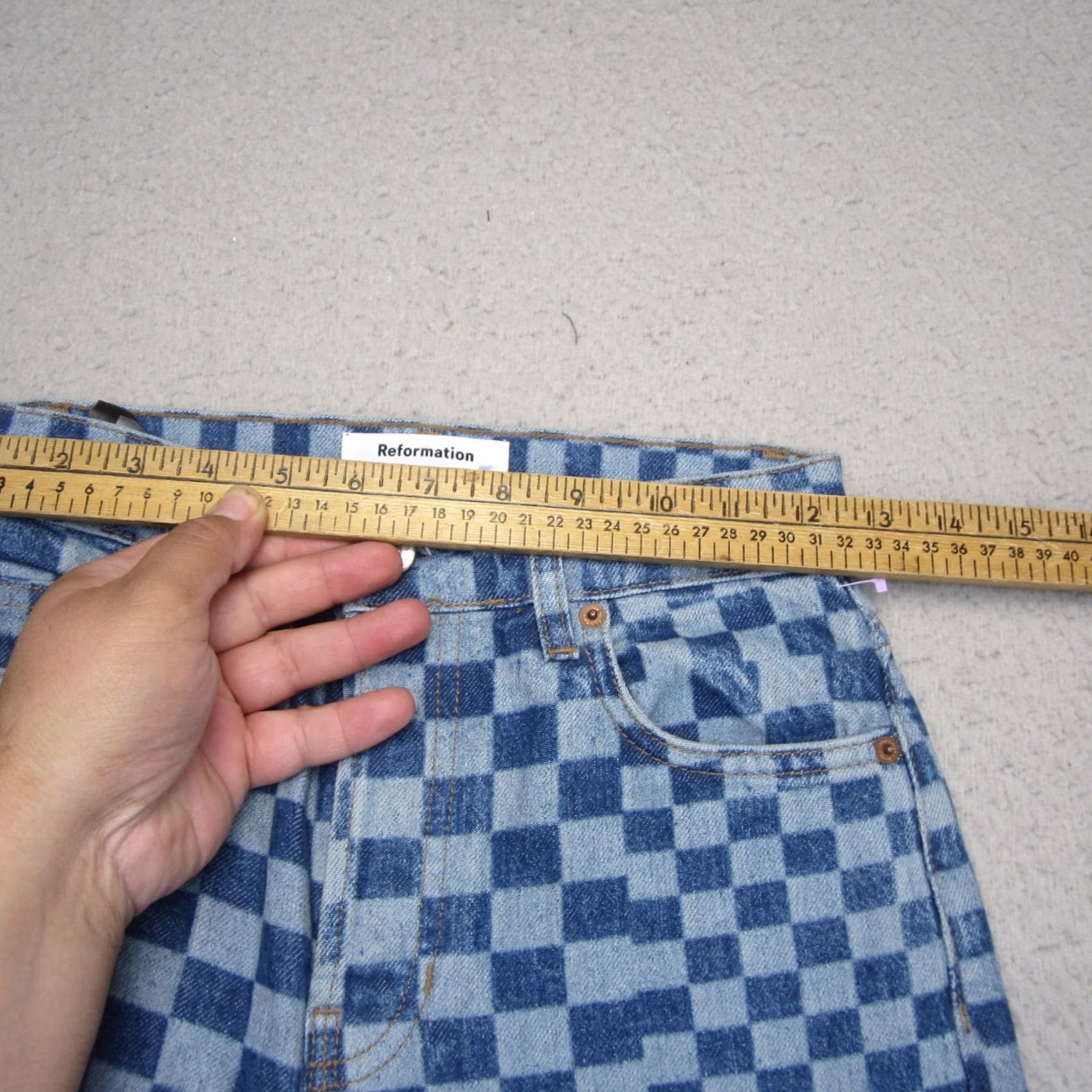 Reformation Reformation Jeans Womens 24 Blue Checkerboard High Rise Straight Denim Size 42" / US 20 - 3 Thumbnail