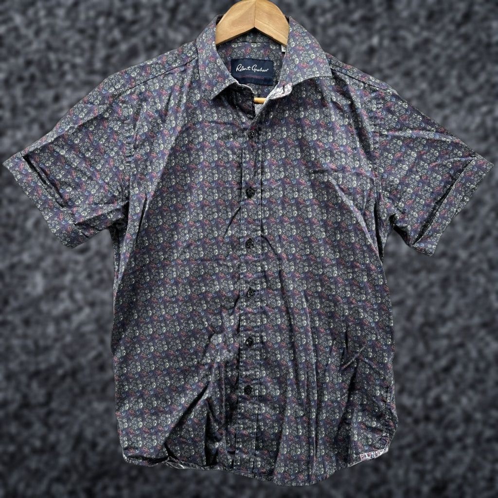 Robert Graham Robert Graham Shirt Mens Small Gray Floral Short Sleeve Button-Up Stretch Twill Size US S / EU 44-46 / 1 - 1 Thumbnail
