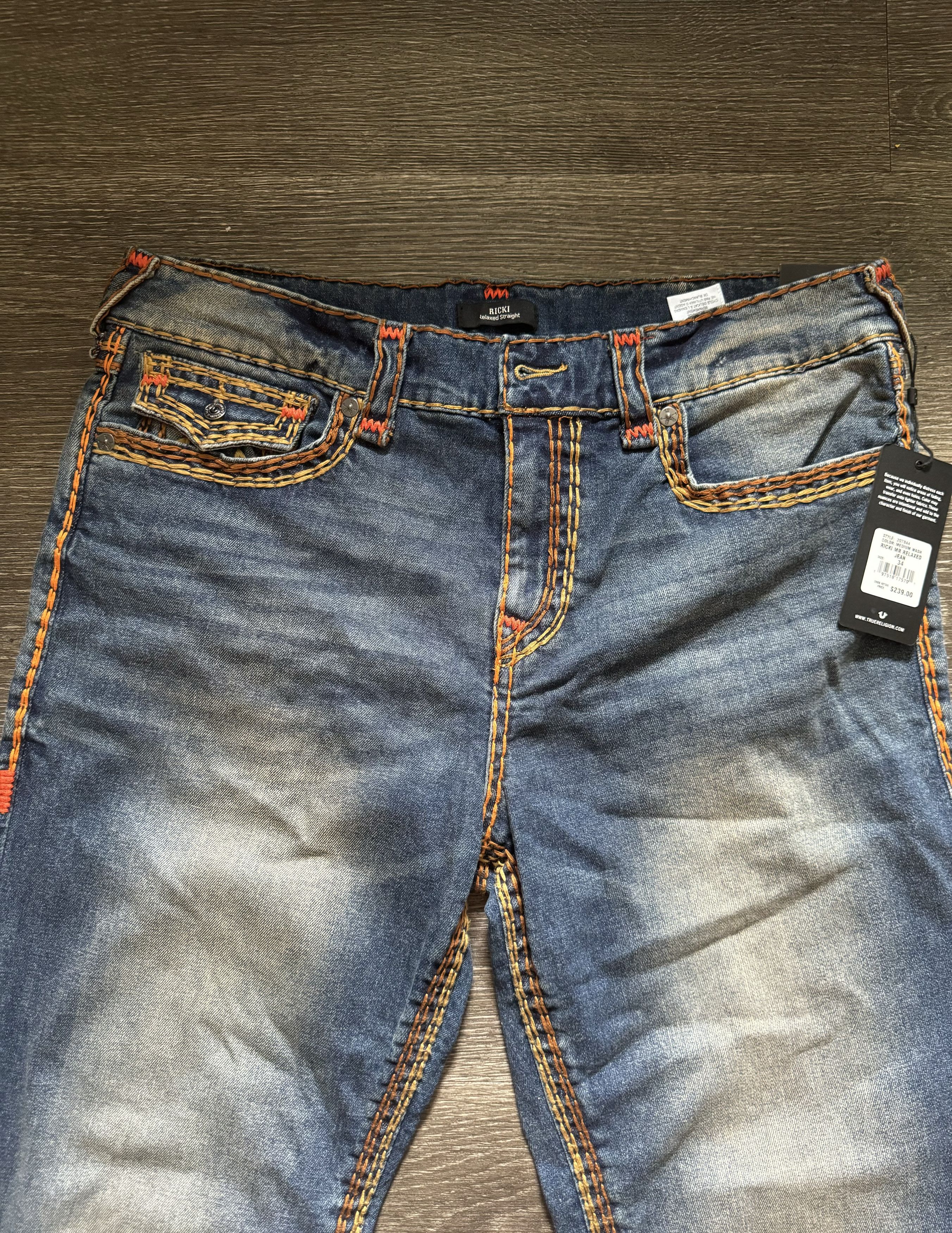 True Religion Orange and yellow Ricky straight jeans Size 34" / US 12 / IT 48 - 2 Thumbnail