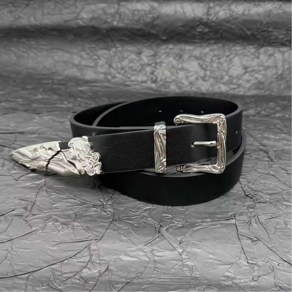 Leather Irrgular Silver Curving Buckle PU Leather Belt Size ONE SIZE - 2 Thumbnail