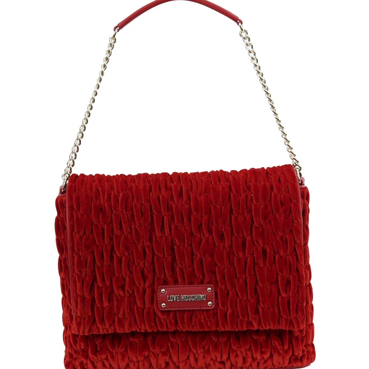 Moschino Love Moschino Womens Red Gathered Velvet Flap Over Shoulder Handbag Size ONE SIZE - 2 Thumbnail