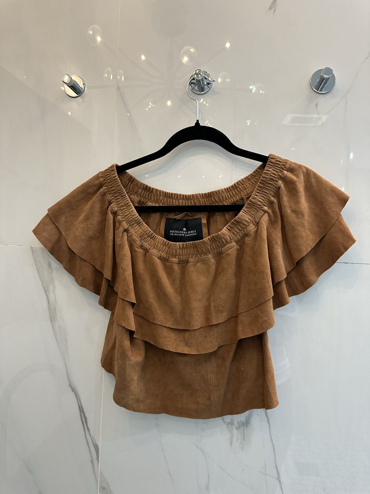 image of Designers Remix Designer’S Remix Charlotte Eskildsen Suede Off Shoulder Top in Brown, Women's (Size