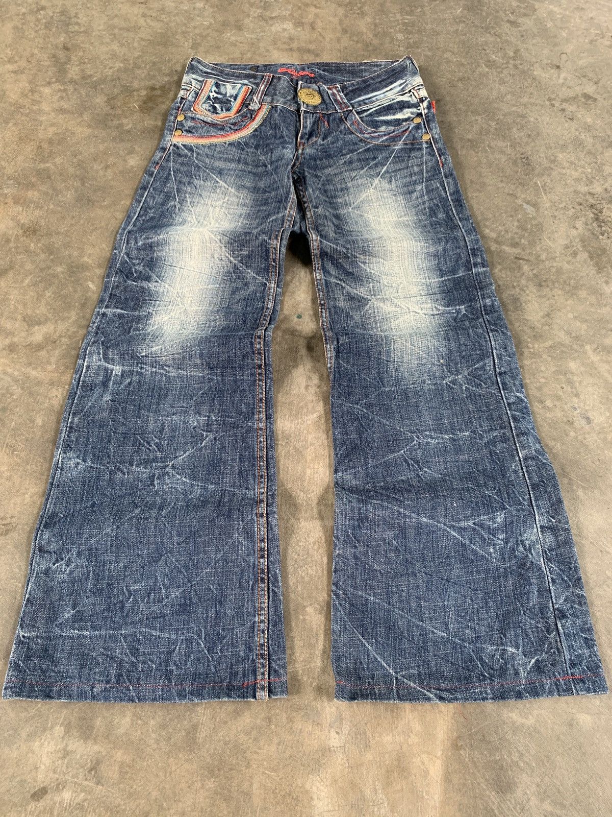 Japanese Brand Riobera whiskered fade earthquake flare jeans Size 29" - 1 Thumbnail