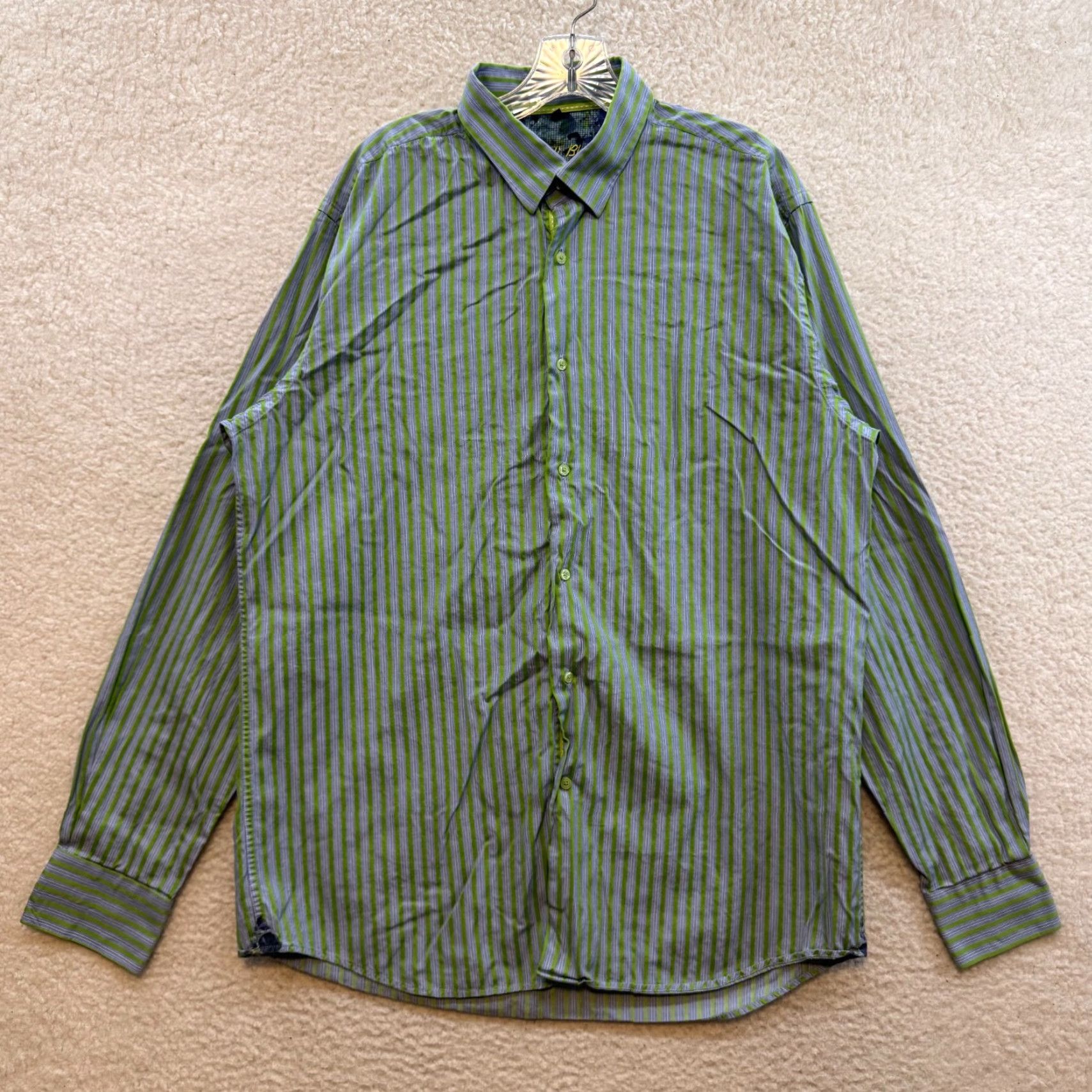 Luchiano Visconti VINTAGE Visconti Black Button Down Shirt XL Mens Blue Green Vertical Stripe Collared Button-Up Long Sleeve Mens XL Blue Striped Shirt Size US XL / EU 56 / 4 - 2 Thumbnail