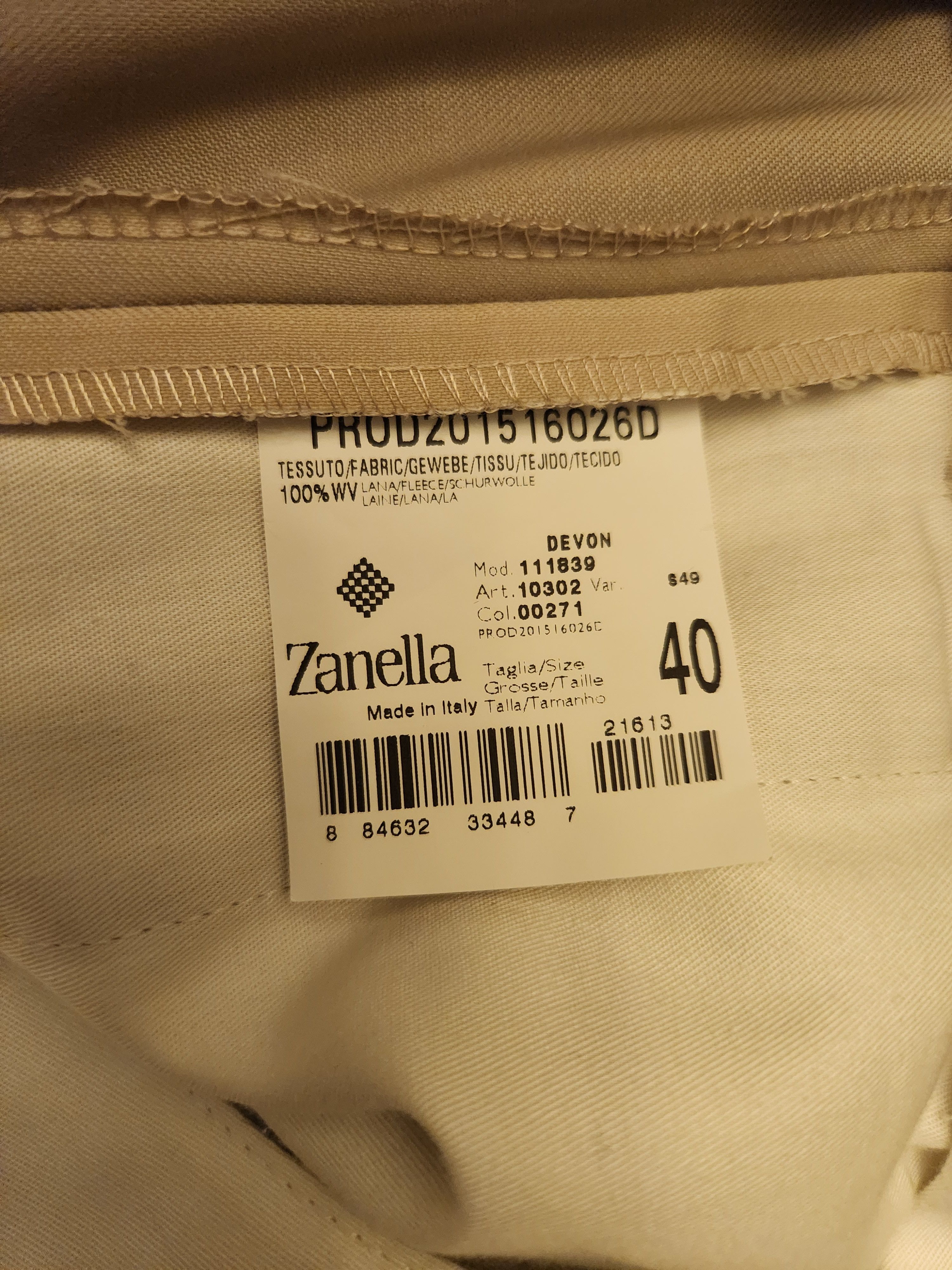 Zanella 100% Wool Flat Front Tan Colored Dress Pants Size US 40 / EU 56 - 4 Thumbnail