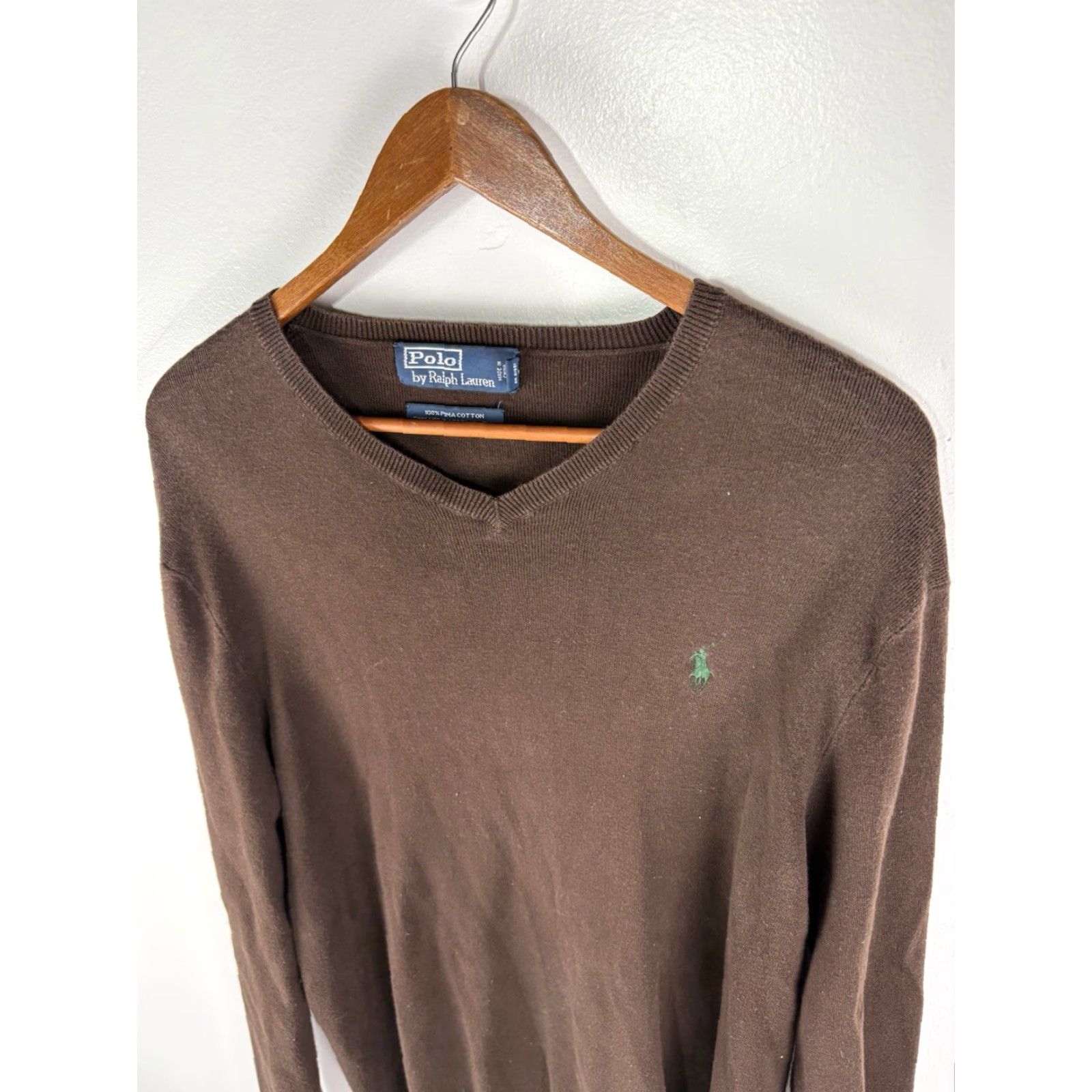 Polo Ralph Lauren Polo Ralph Lauren Mens Sweater V-Neck Long Sleeve Pullover Solid Knit Brown Size L Size US L / EU 52-54 / 3 - 2 Thumbnail
