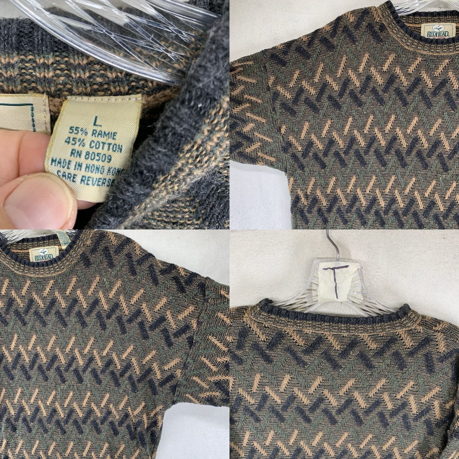 Vintage VINTAGE RedHead Mens Large Sweater Pullover 90s Geometric Cable-Knit Breathable All Over 3D Design Outdoor Hunting Hunting Nature Classic USA Size US L / EU 52-54 / 3 - 8 Thumbnail