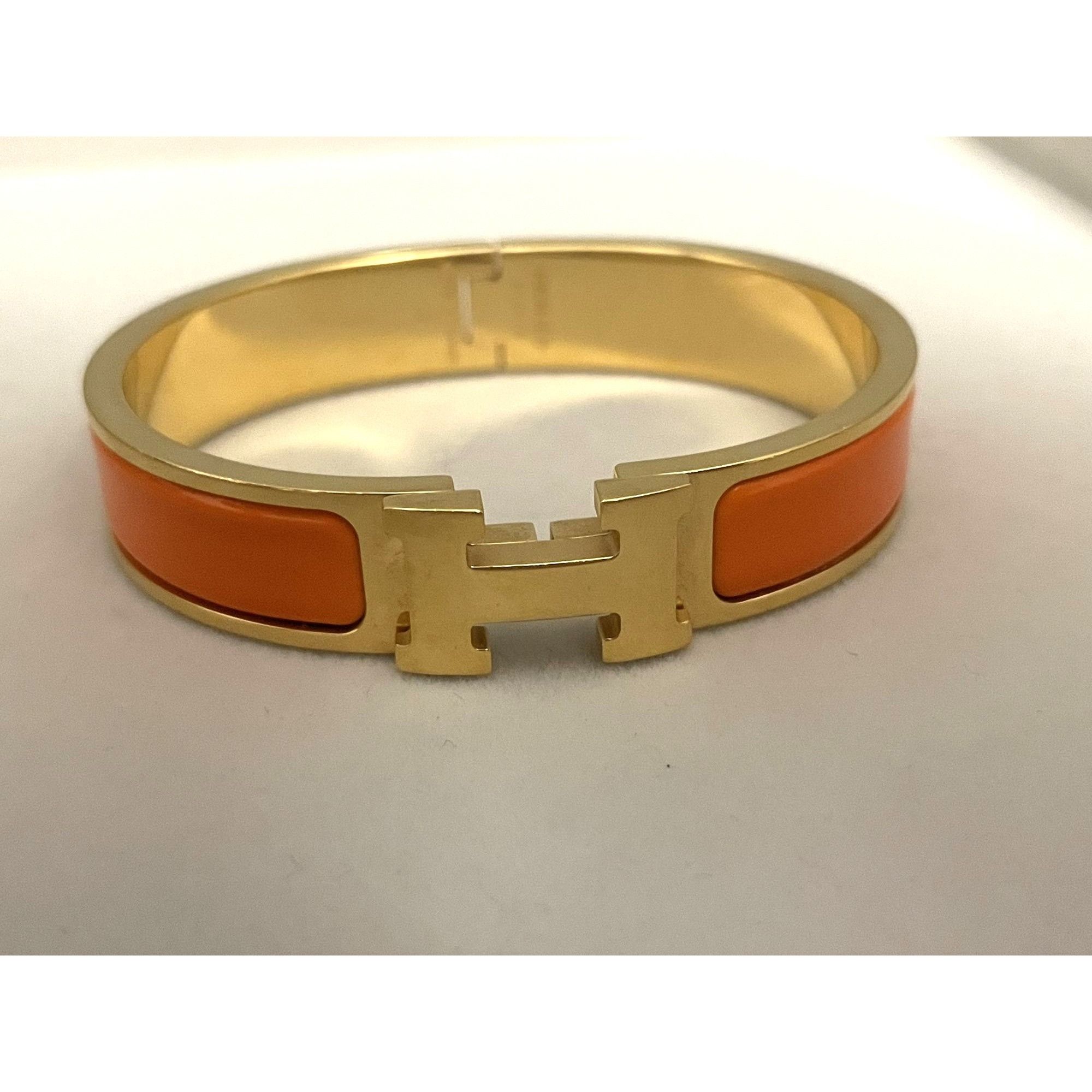 Hermes Hermès Clic H Enamel Bracelet Orange & Gold Plated Womens Size ONE SIZE - 1 Thumbnail