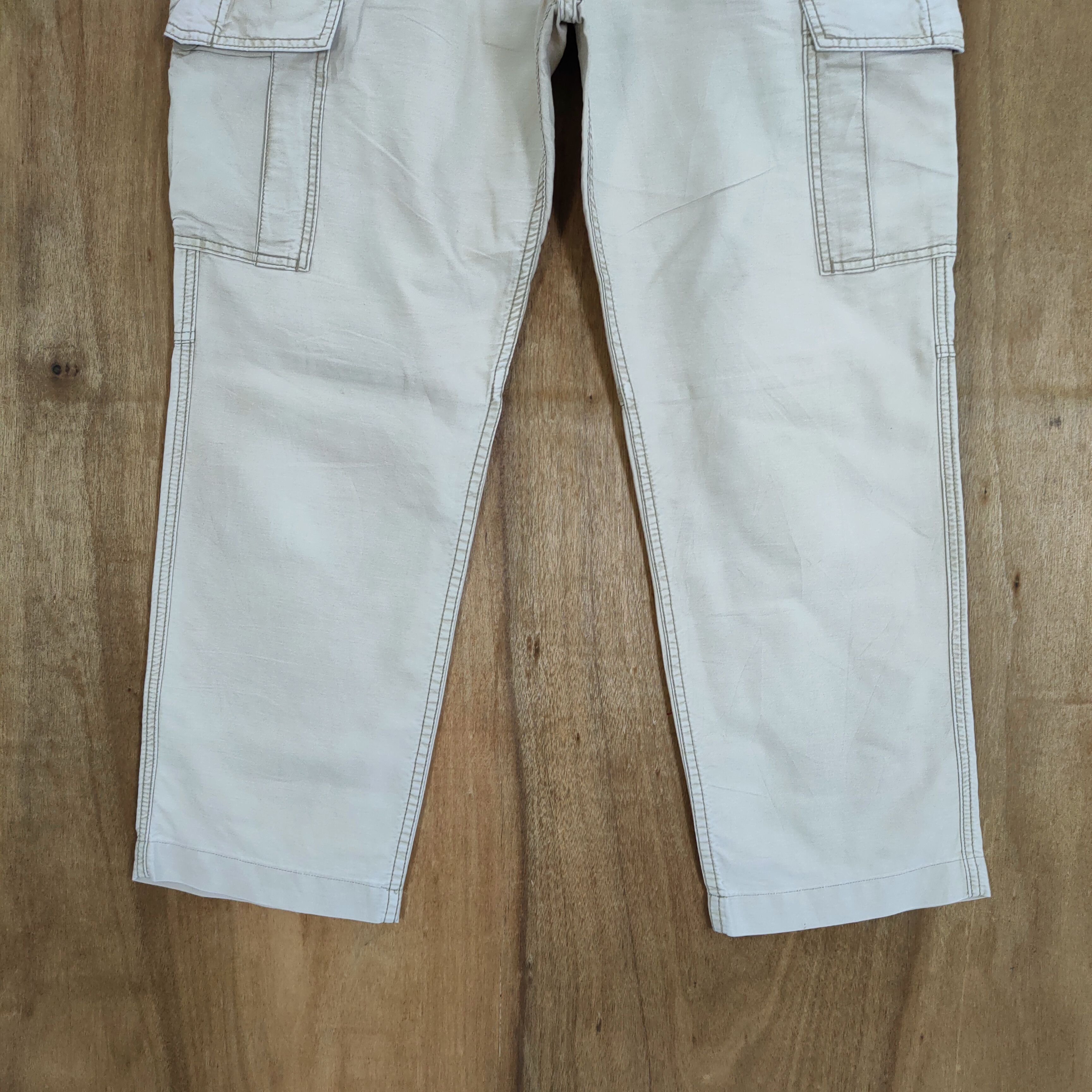 Japanese Brand × Numbers VINTAGE BACK NUMBER WHITE YELLOW BAGGY CARGO PANTS Size US 34 / EU 50 - 5 Thumbnail