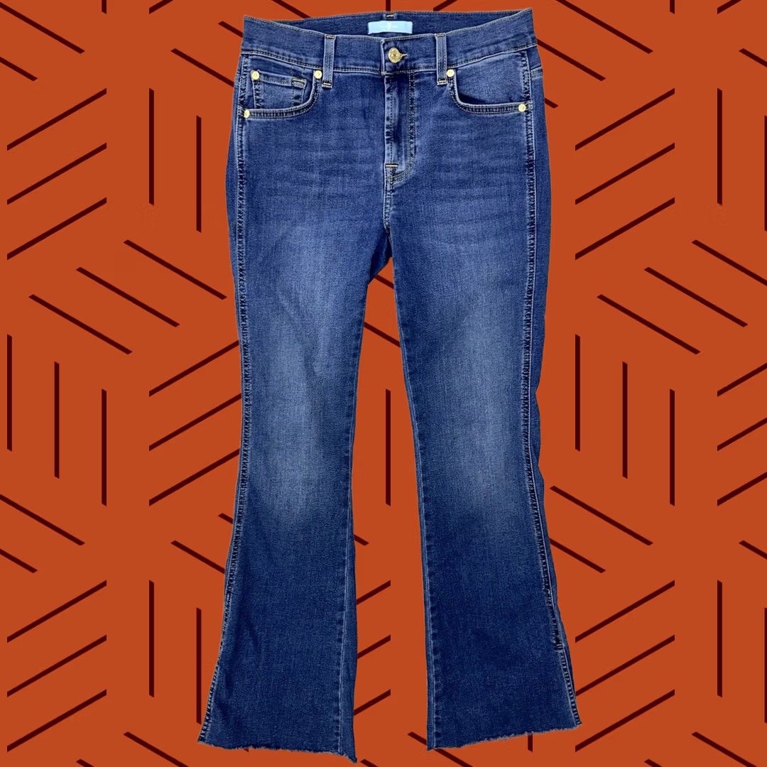 7 For All Mankind 7 For All Mankind Tailorless Bair Duchess With Side Slit Jeans / Sz 28 - Blue Denim, Bootcut, 5-Pocket, High Rise, Dark Wash, Regular Fit Size 28" / US 6 / IT 42 - 1 Thumbnail