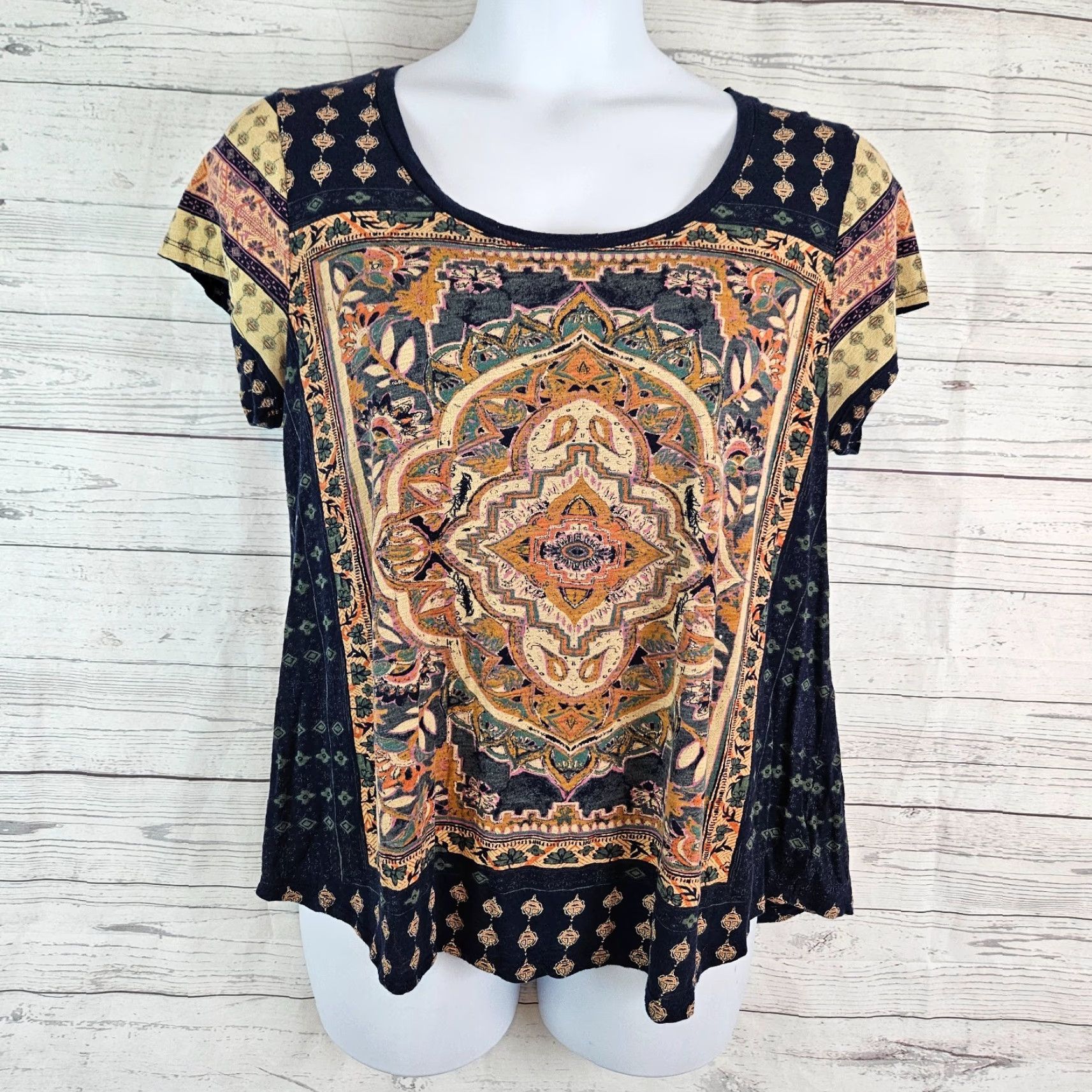 Lucky Brand Lucky Brand Womens Tee 1X Blue Orange Cotton Blend Short Sleeve Shirt Womens 1X Blue Orange Cotton Blend Short Sleeve T-Shirt Size 40" / US 18 - 2 Thumbnail
