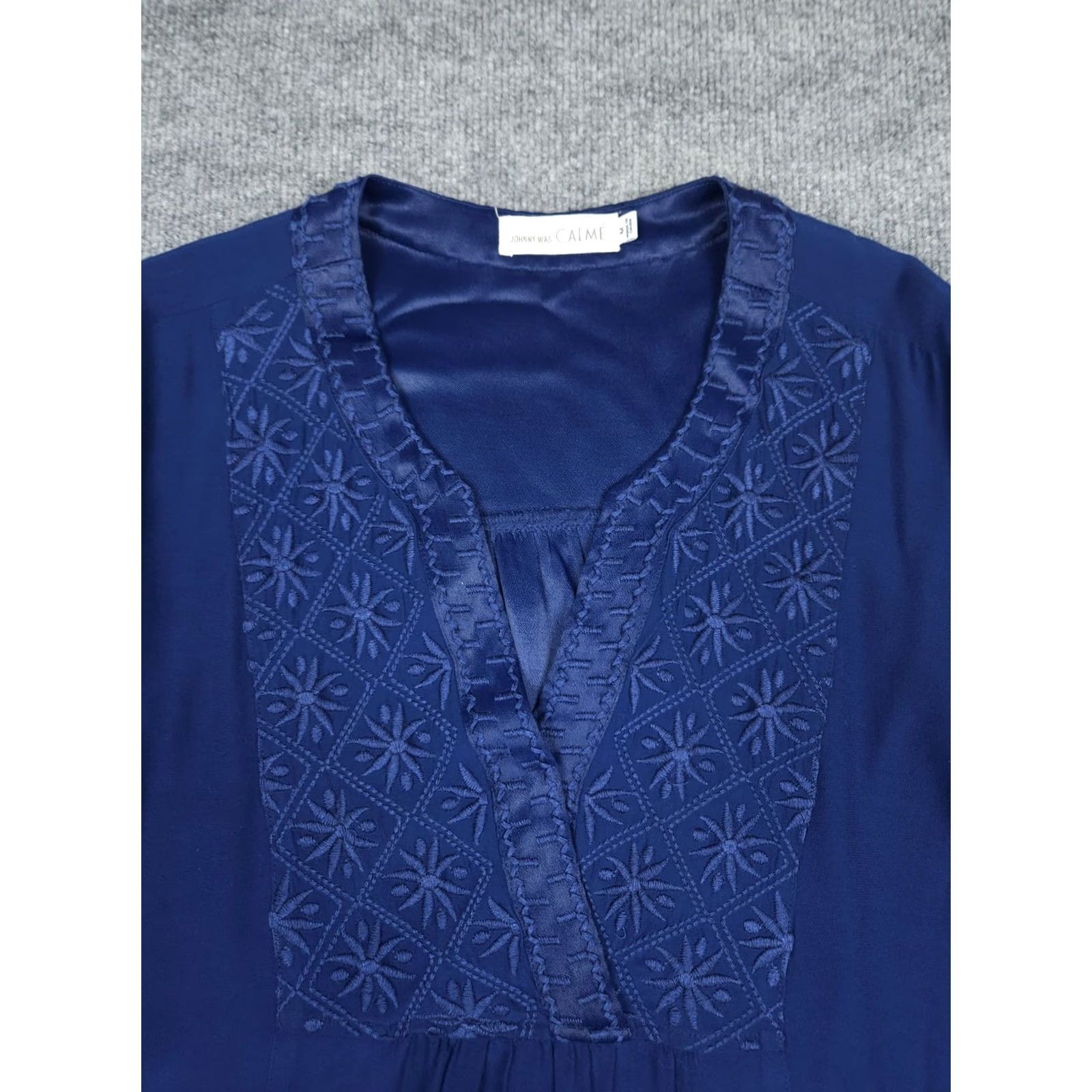 Johnny Was Johnny Was Calme Tunic Midi Dress Women's Medium Blue Embroidered Floral Viscose Dress Size M / US 6-8 / IT 42-44 - 3 Thumbnail
