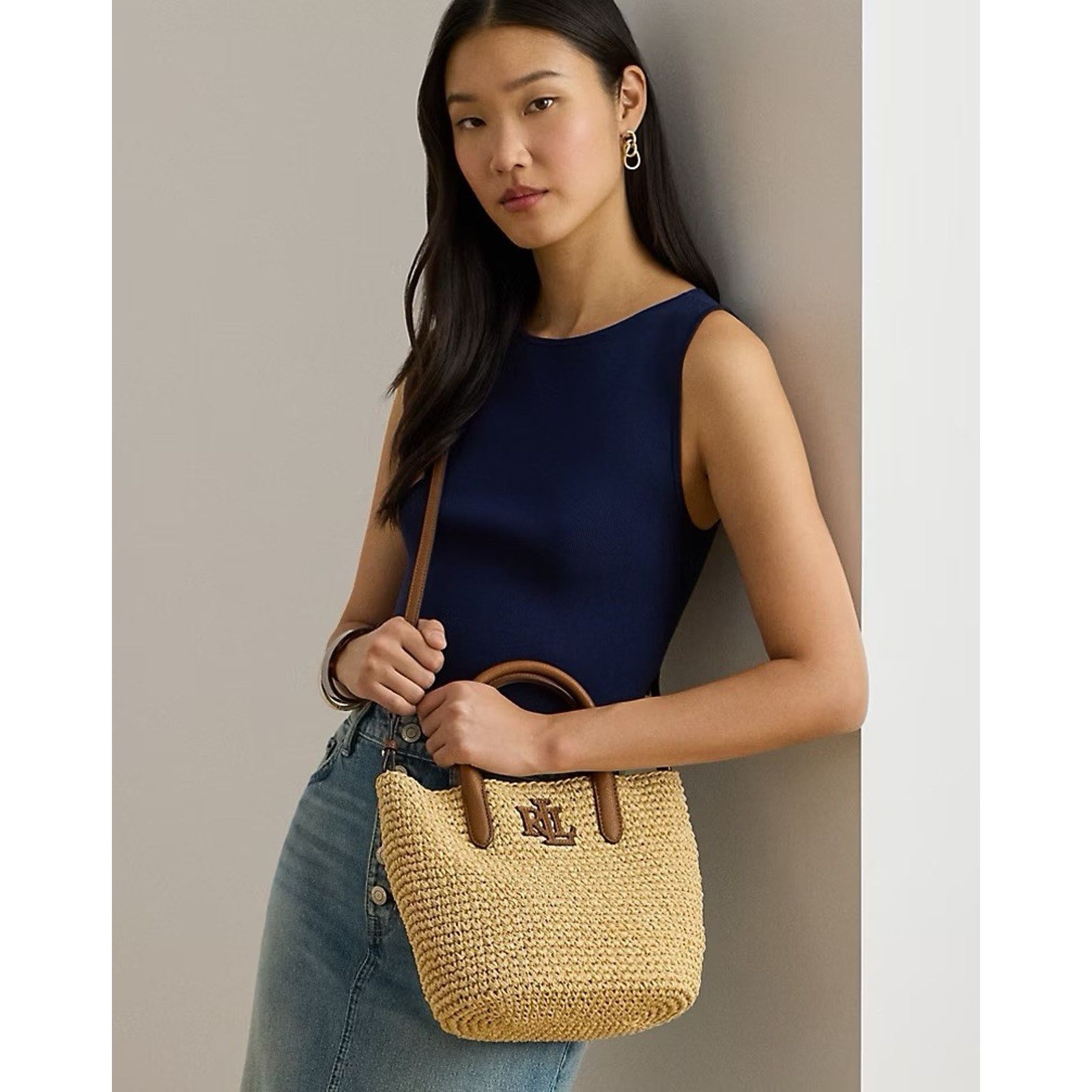 Lauren Ralph Lauren NWT Lauren RALPH LAUREN Small Woven Straw Tote Bag Tan Size ONE SIZE - 7 Thumbnail