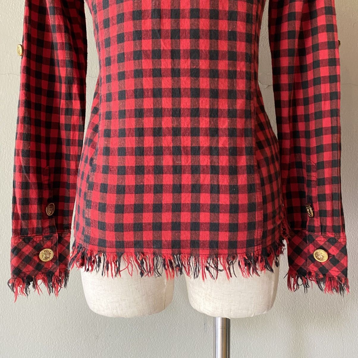 Designer × Japanese Brand GARULA Y2K Punk Red Black Check Frayed Shirt Size M / US 6-8 / IT 42-44 - 9 Thumbnail
