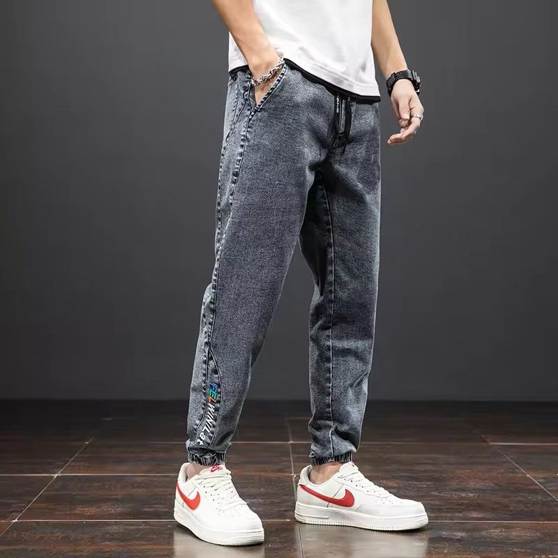 Japanese Brand Elastic Waist Grey Cargo Jeans Men Size US 31 - 3 Thumbnail