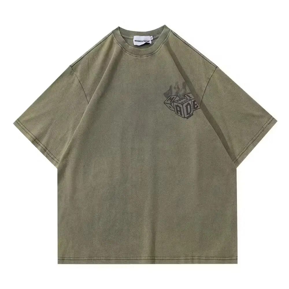 image of Vintage Printed Dice Flame Short Sleeve T-Shirt in Green, Men's (Size Large)