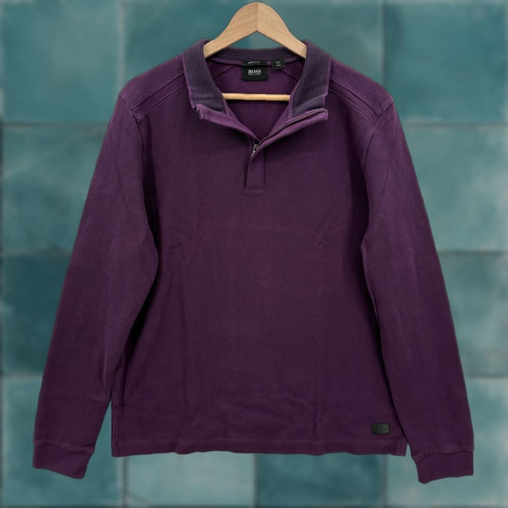 Hugo Boss Hugo Boss Sweater Mens XL Purple Cotton 1/4 Zip Collared Regular Fit Pullover Size US XL / EU 56 / 4 - 1 Thumbnail