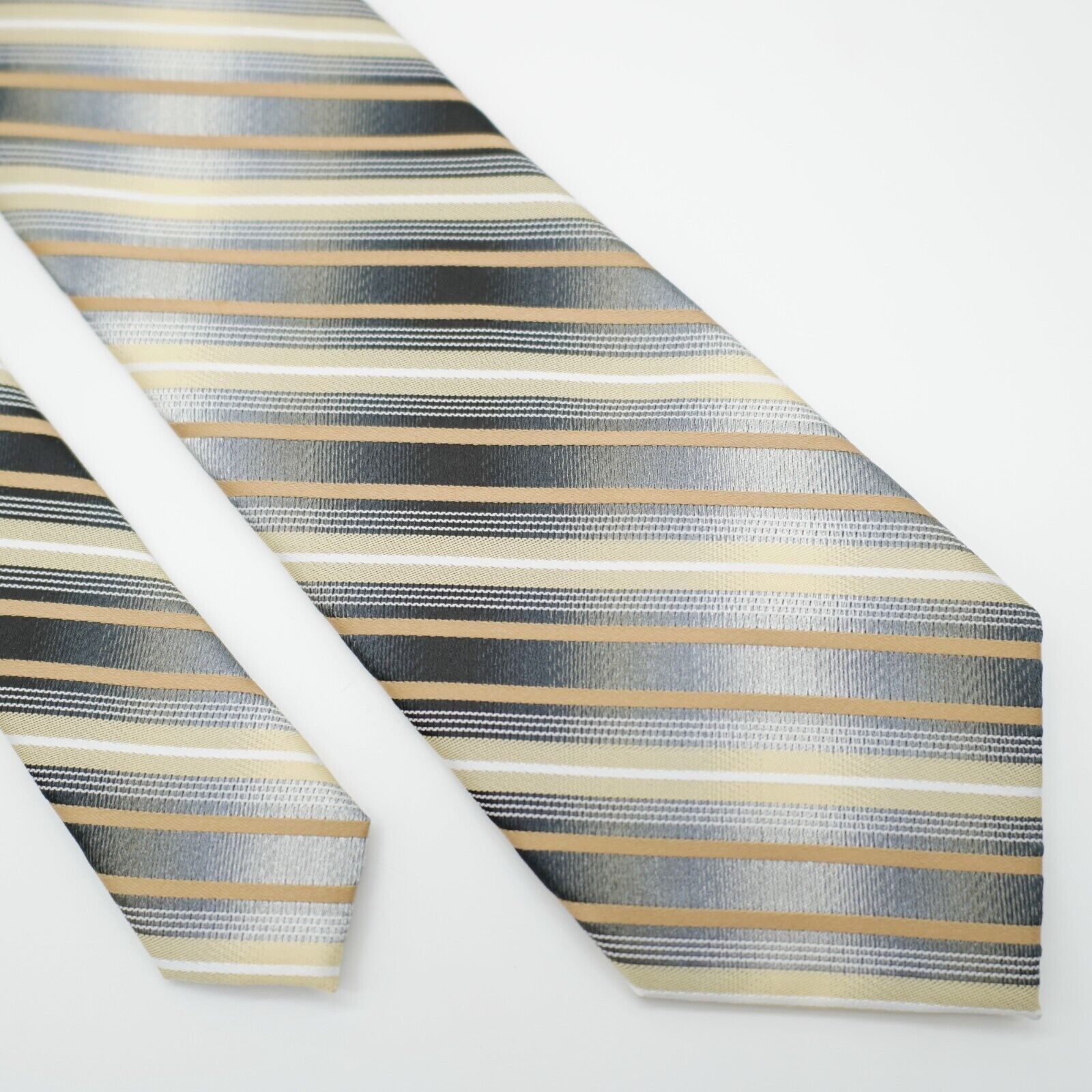 Pierre Cardin Pierre Cardin Gray Tan Polyester Woven Striped Tie Size ONE SIZE - 1 Thumbnail