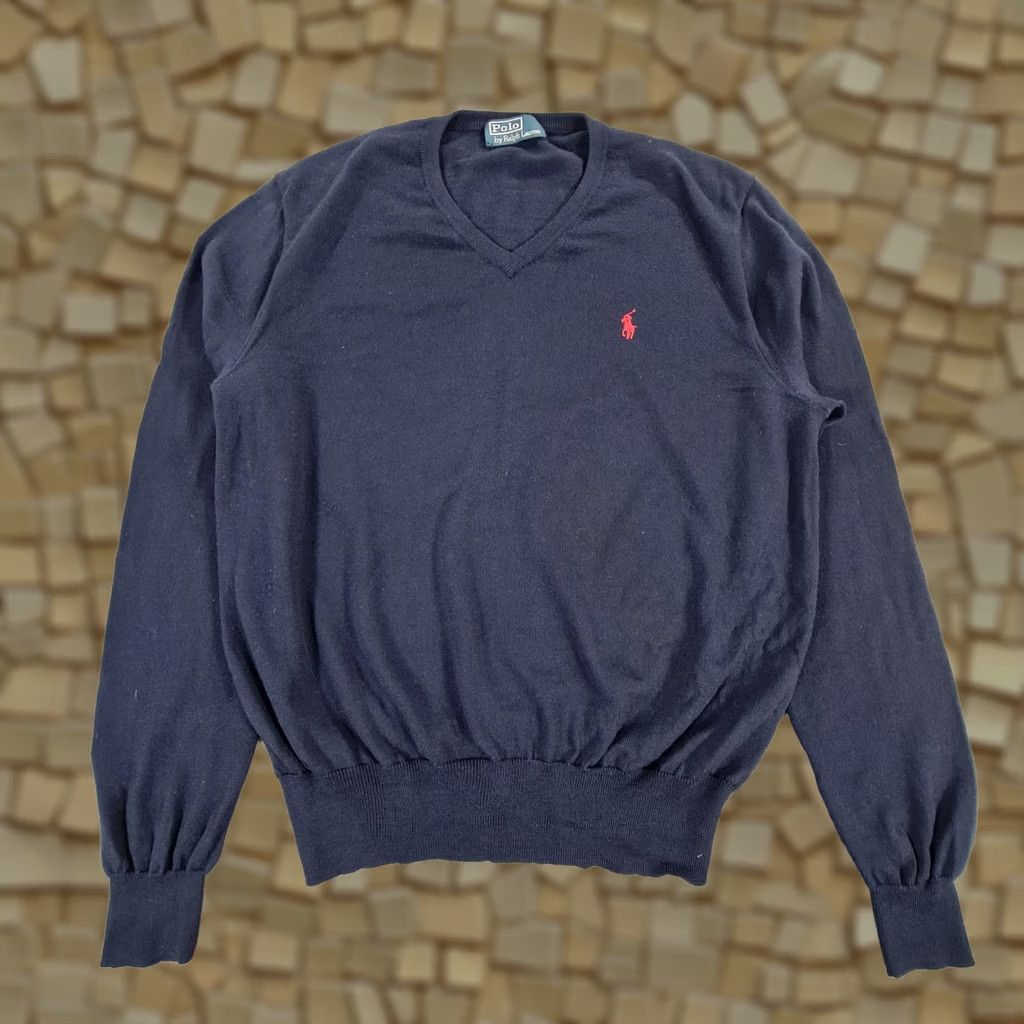 Polo Ralph Lauren Polo Ralph Lauren Jumper Mens V-Neck Navy Blue 100% Merino Wool M Size US M / EU 48-50 / 2 - 1 Thumbnail