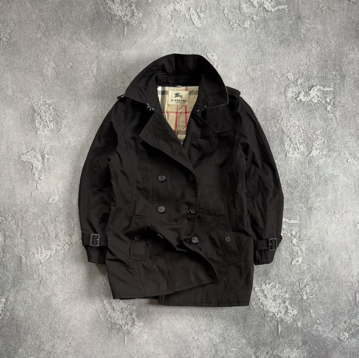 Burberry London L black double breasted trench coat jacket