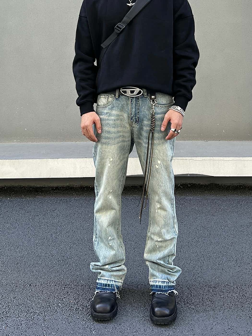 washed faded damaged paint flared jeans