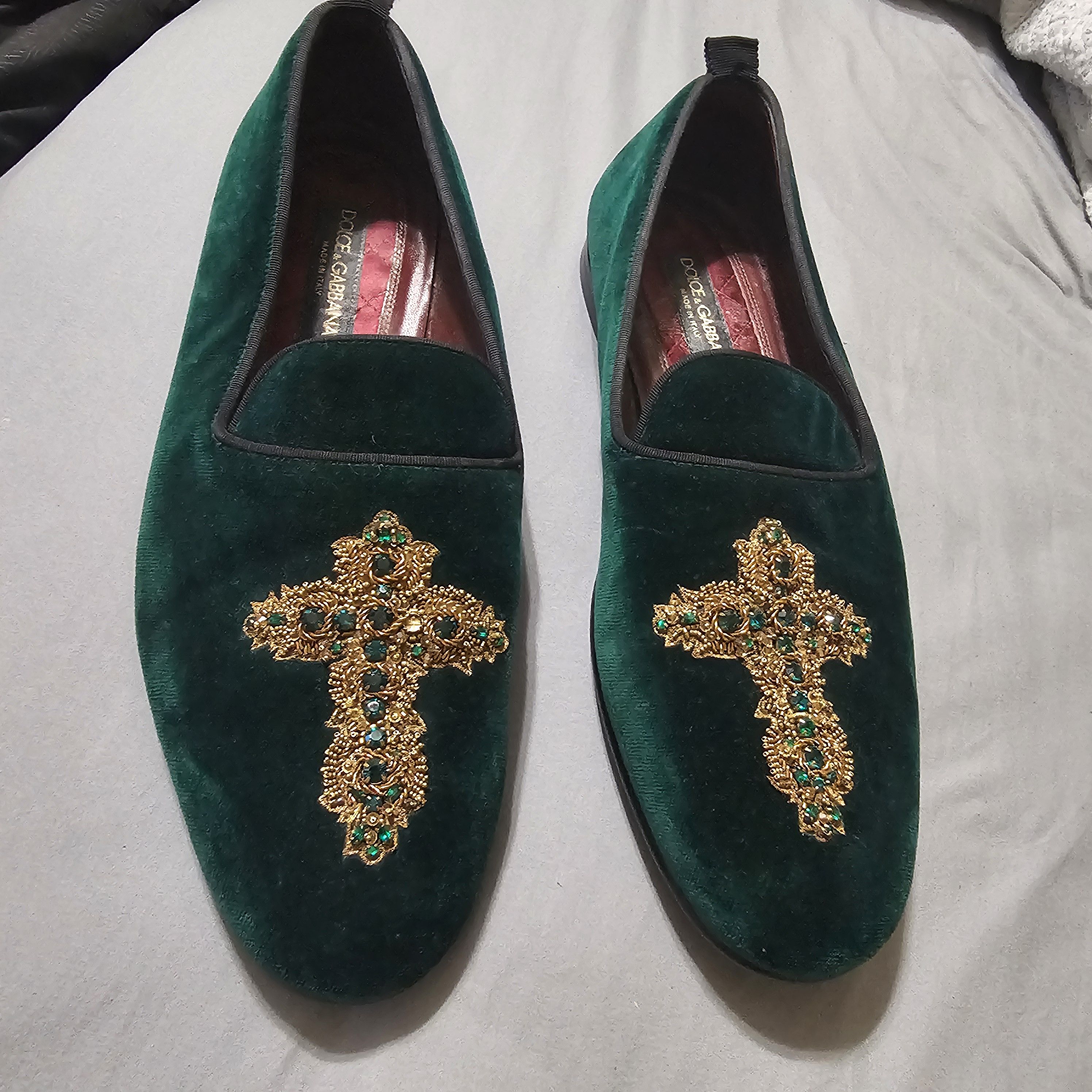 Dolce & Gabbana Dolce & Gabbana Emerald Velvet Loafers/Gold Cross Detail 10 Size US 10.5 / EU 43-44 - 8 Thumbnail