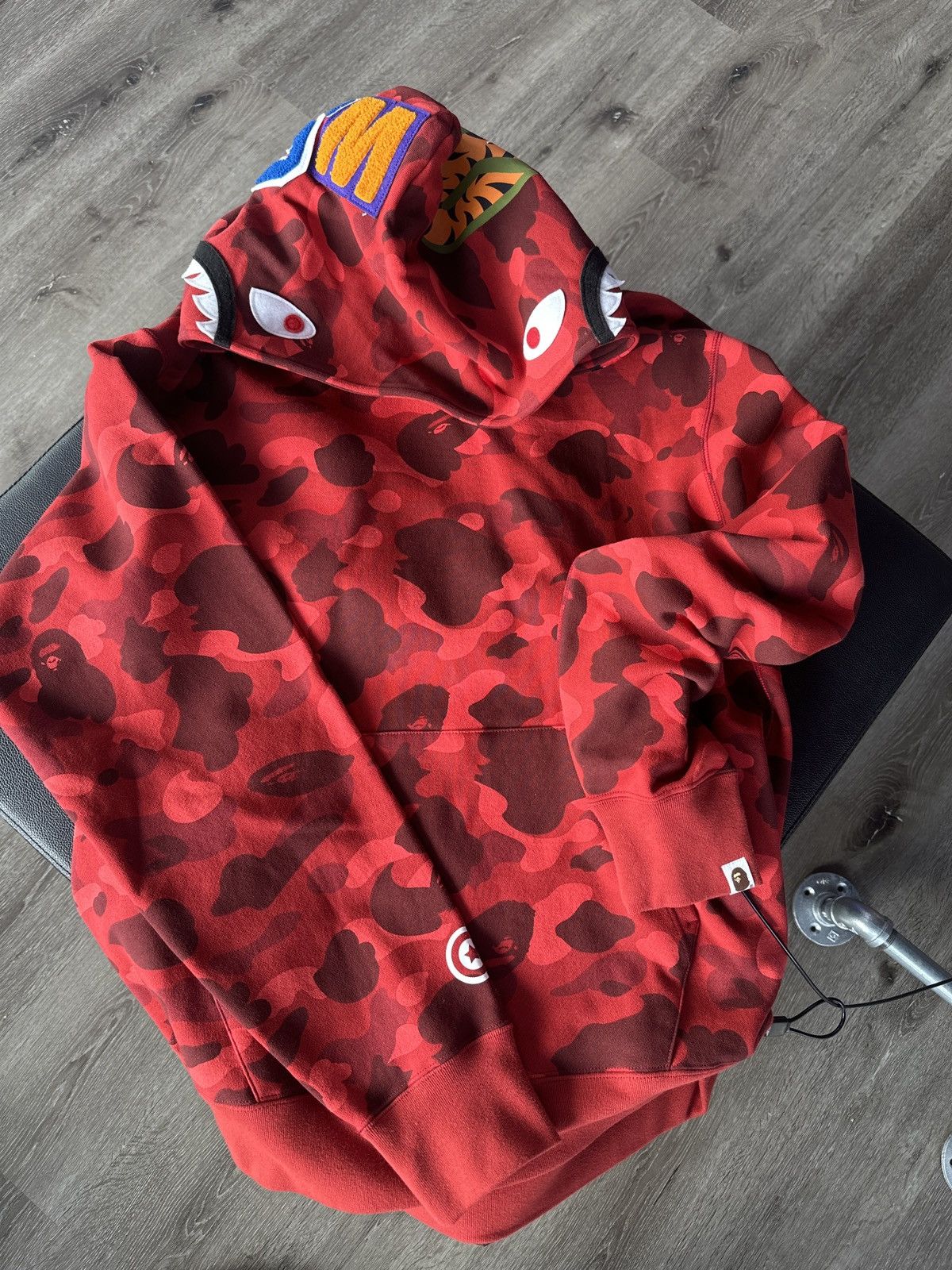 image of Bape Color Camo Shark Pullover Hoodie in Red, Men's (Size XL)