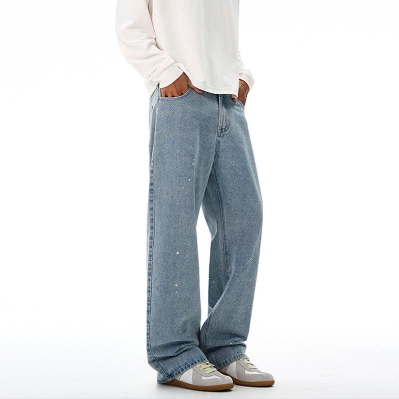 Jean Retro punk washed men's ink-splashed distressed jeans Size US 32 / EU 48 - 3 Thumbnail