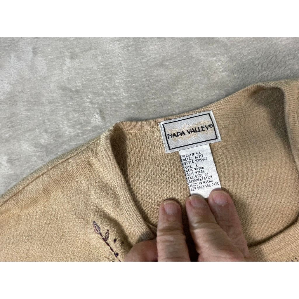 Other Vintage Napa Valley Cardigan Sweater Beige Embroidered Size L / US 10 / IT 46 - 3 Thumbnail