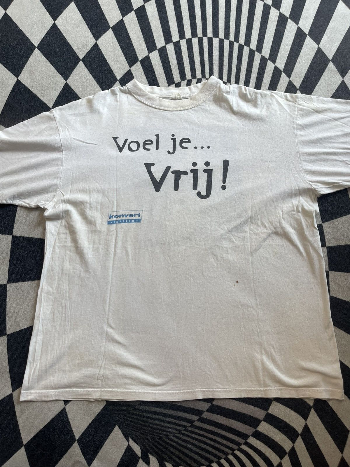 Vintage Vtg90s Konvert Interim "Feel Free" Liberty Tee Belgian Promo Size US XL / EU 56 / 4 - 5 Thumbnail