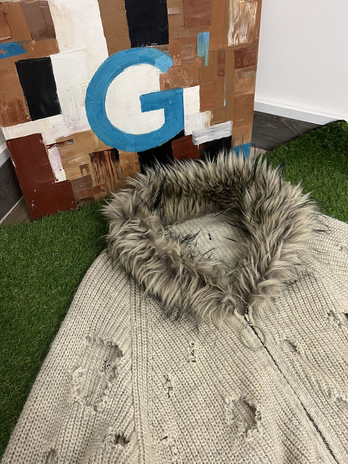 Hysteric Glamour × Vintage 2000s vintage faux fur distressed coat beige knit Y2k vest Size M / US 6-8 / IT 42-44 - 2 Thumbnail