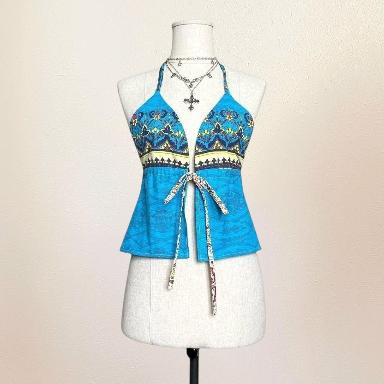 Handmade Blue Funky Halter top with ties, handmade, coquette, y2k Size S / US 4 / IT 40 - 3 Thumbnail