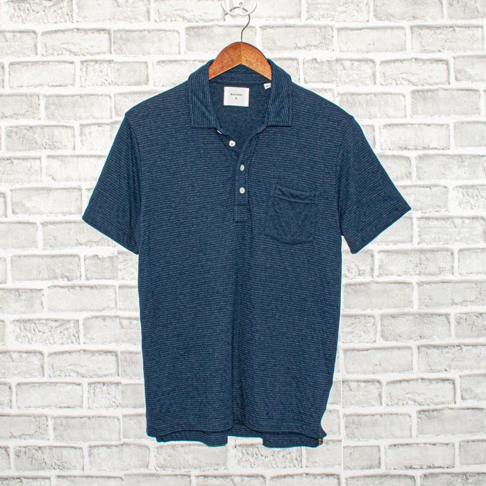 Billy Reid BILLY REID Short Sleeve Polo Shirt Blue Stripe Cotton