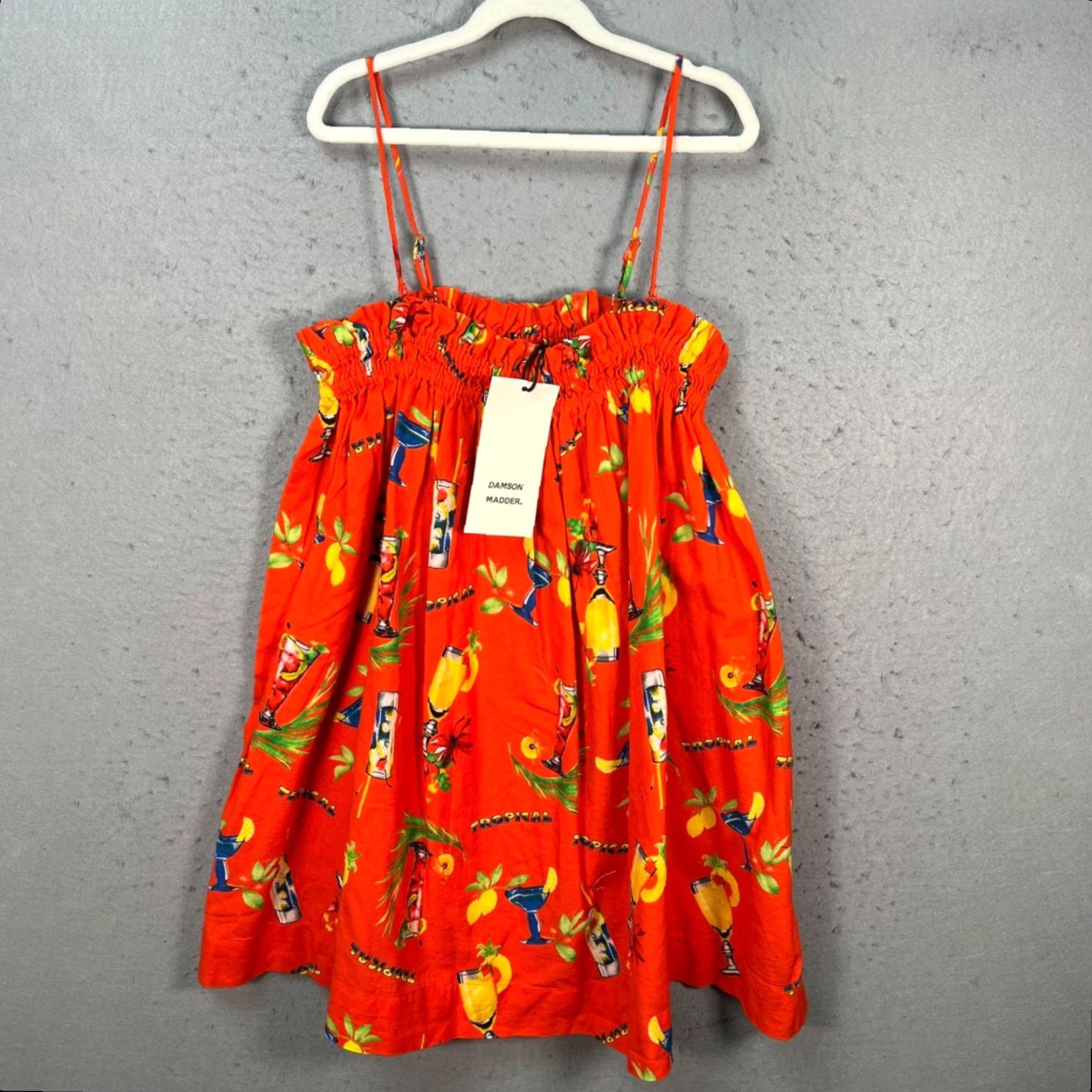 Vintage Damson Madder Dress Tropical Shirred Organic Cotton Orange A-Line Mini Sundress 12 Adult Womens Summer Party/Cocktail Womens Size XL / US 12-14 / IT 48-50 - 2 Thumbnail