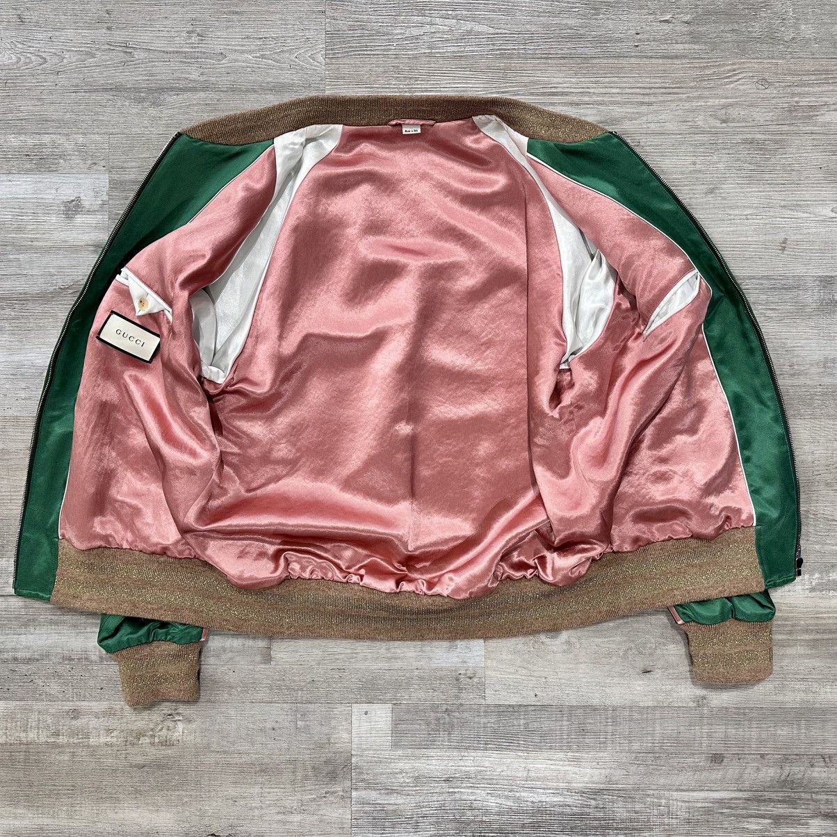 Gucci GUCCI GREEN PINK SATIN EMBROIDERED PANTHER BOMBER SIZE 50 L Size US L / EU 52-54 / 3 - 4 Thumbnail