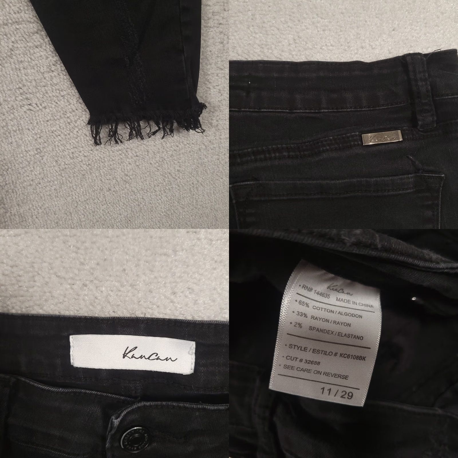 Vintage VINTAGE? No. Kancan Jeans Womens Juniors 11/29 Black Skinny Distressed Fringe Hem Ankle Jeans Size 32" / US 10 / IT 46 - 8 Thumbnail