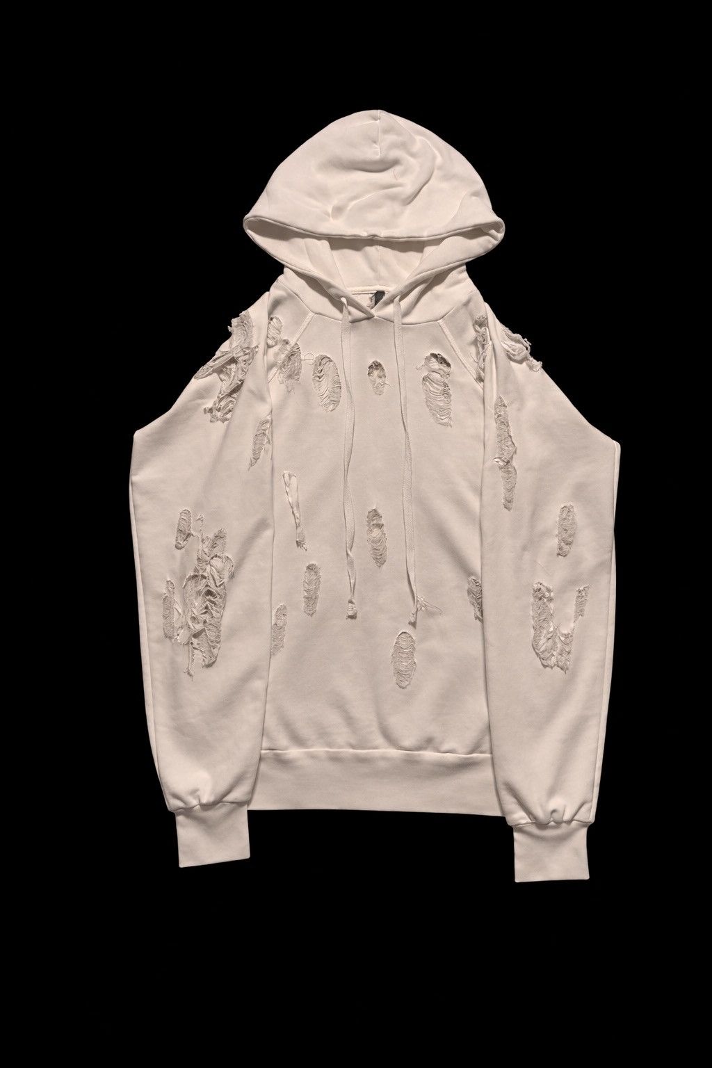 White cotton distressed hoodie from UNRAVEL PROJECT