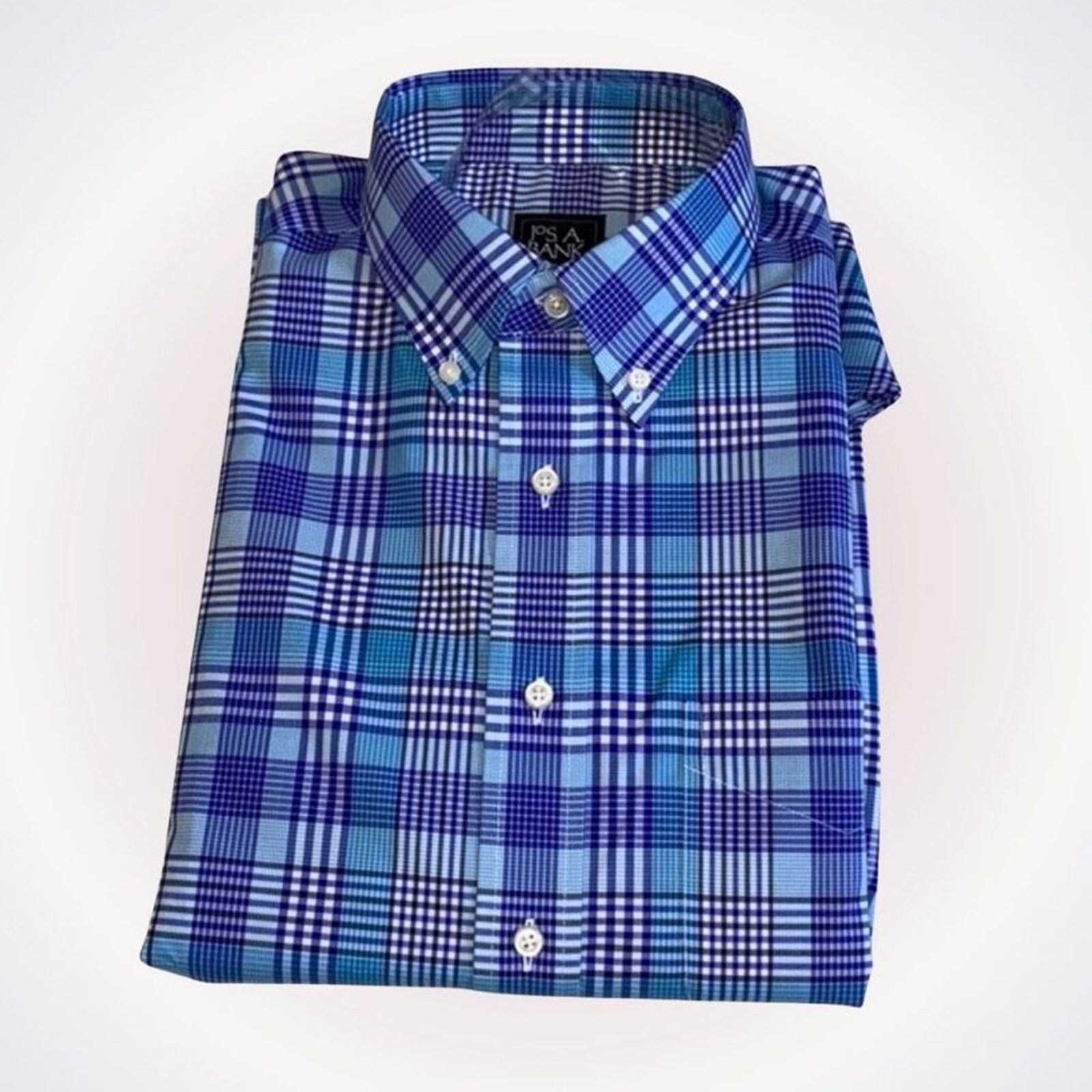Jos A Bank Blue Plaid Button-Up Shirt Sz L, NWT