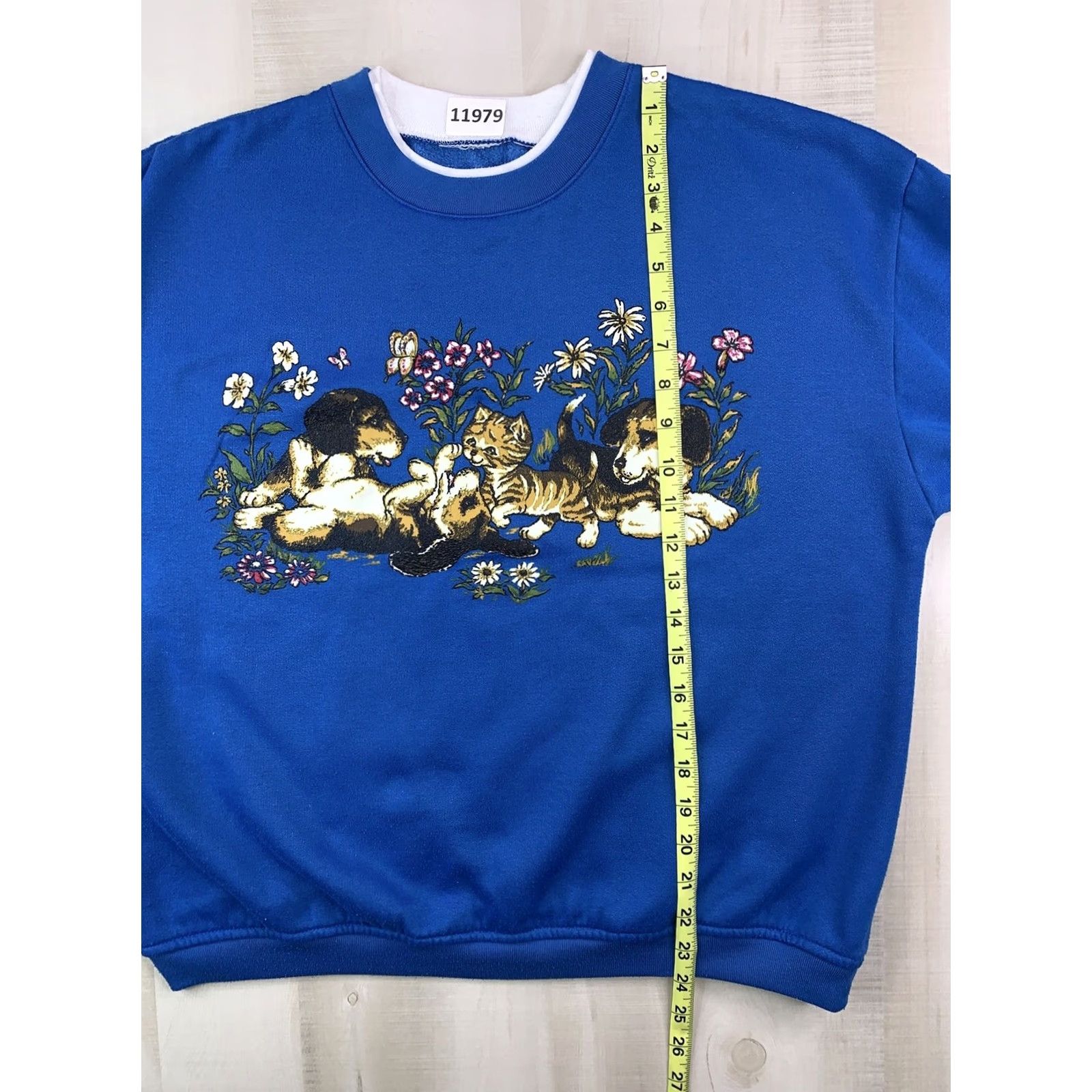 Vintage Vintage 80s Blue Puppies Kitten Grandma Sweatshirt Adult XL Pullover Women Size XL / US 12-14 / IT 48-50 - 6 Thumbnail