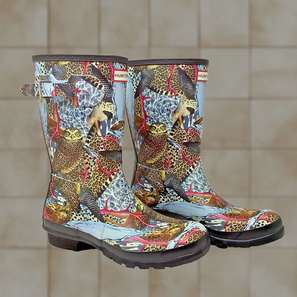 Hunter Womens Hunter & Matt Maitland Owl Print Rain Boots Sz 11 Size 5, Low Heel Boot, Outdoor Rubber Upper, Synthetic Insole Size US 5 / IT 35 - 1 Thumbnail