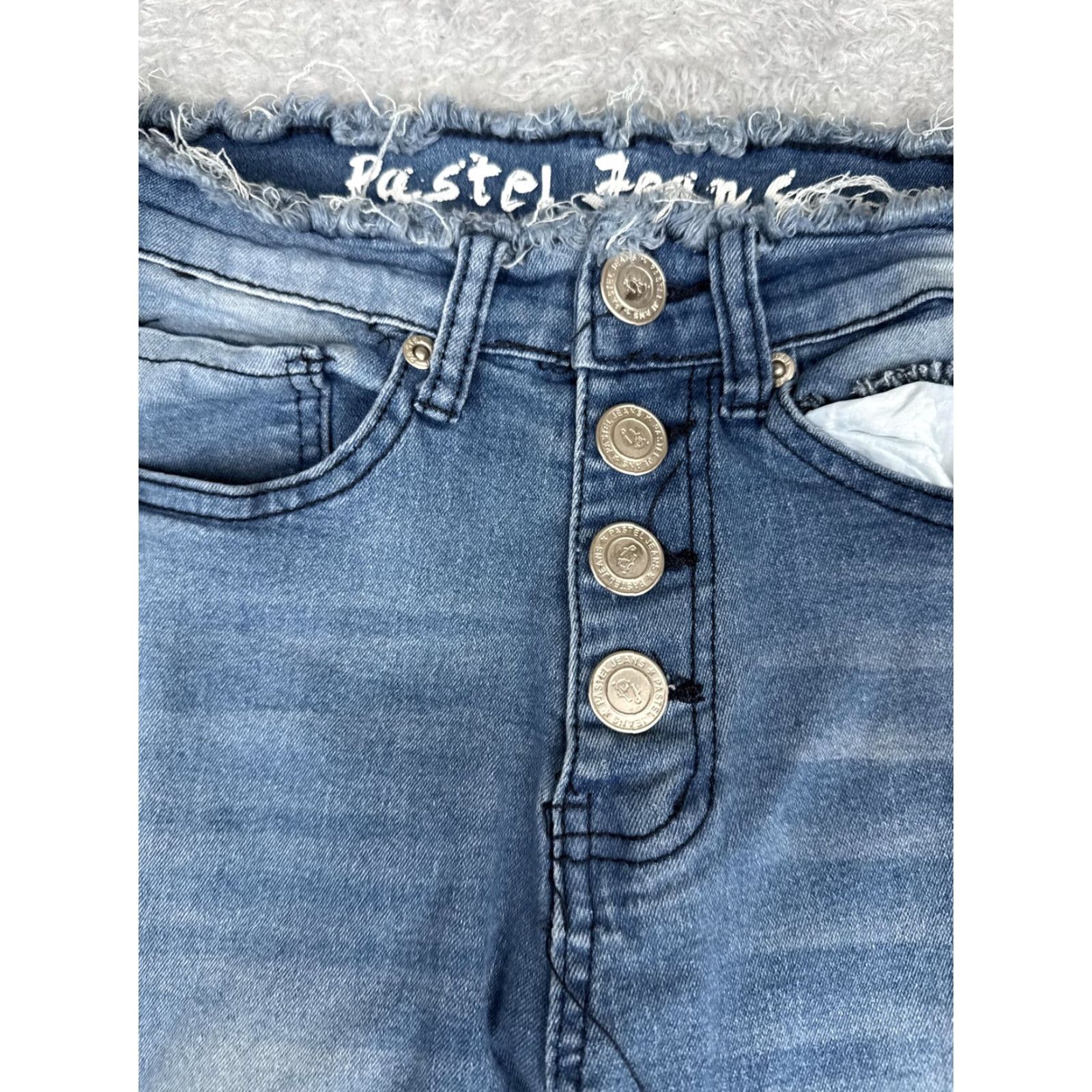 Vintage Pastel Jeans Jeans Juniors 5/6 Blue High Rise Distressed Stretch Flare 90s Womens Size 28" / US 6 / IT 42 - 5 Thumbnail