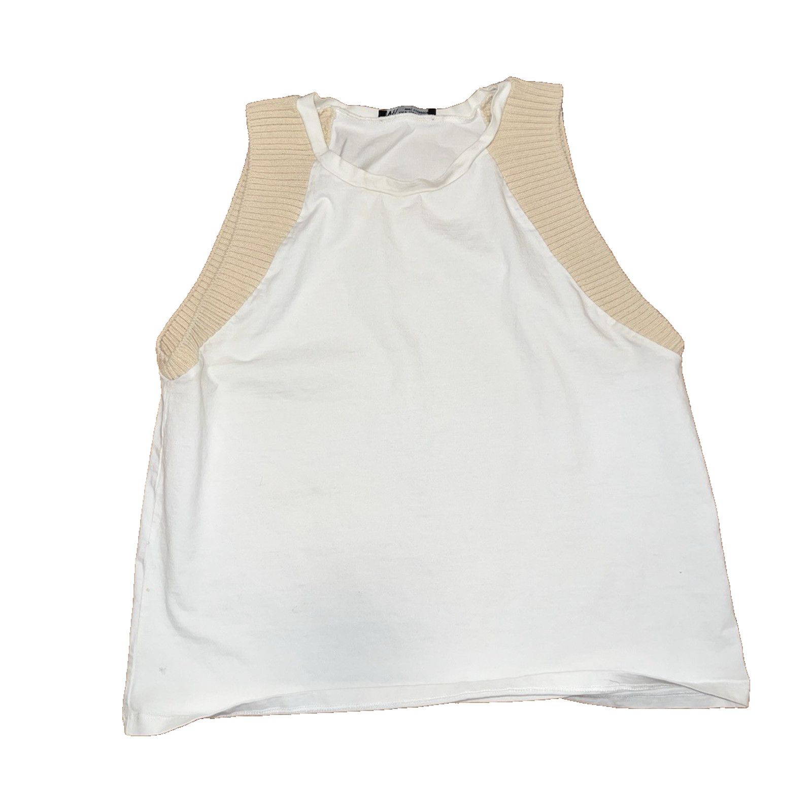Zara ZARA White cotton knit sleeve blouse tank top Size M A003115 Size XXS / US 00 / IT 34 - 1 Thumbnail