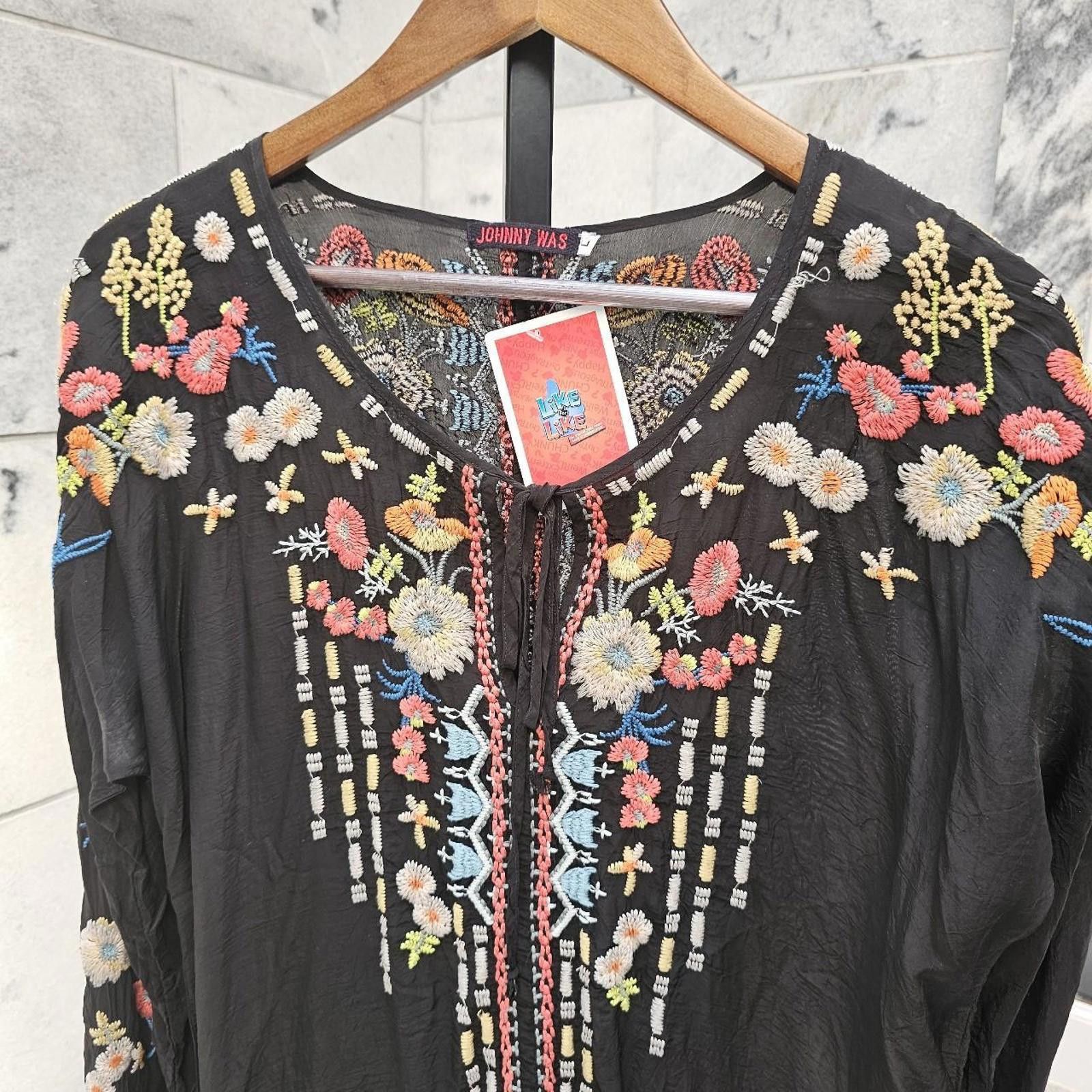 Designer Johnny Was Women's Black and Multi Blous Size L / US 10 / IT 46 - 2 Thumbnail