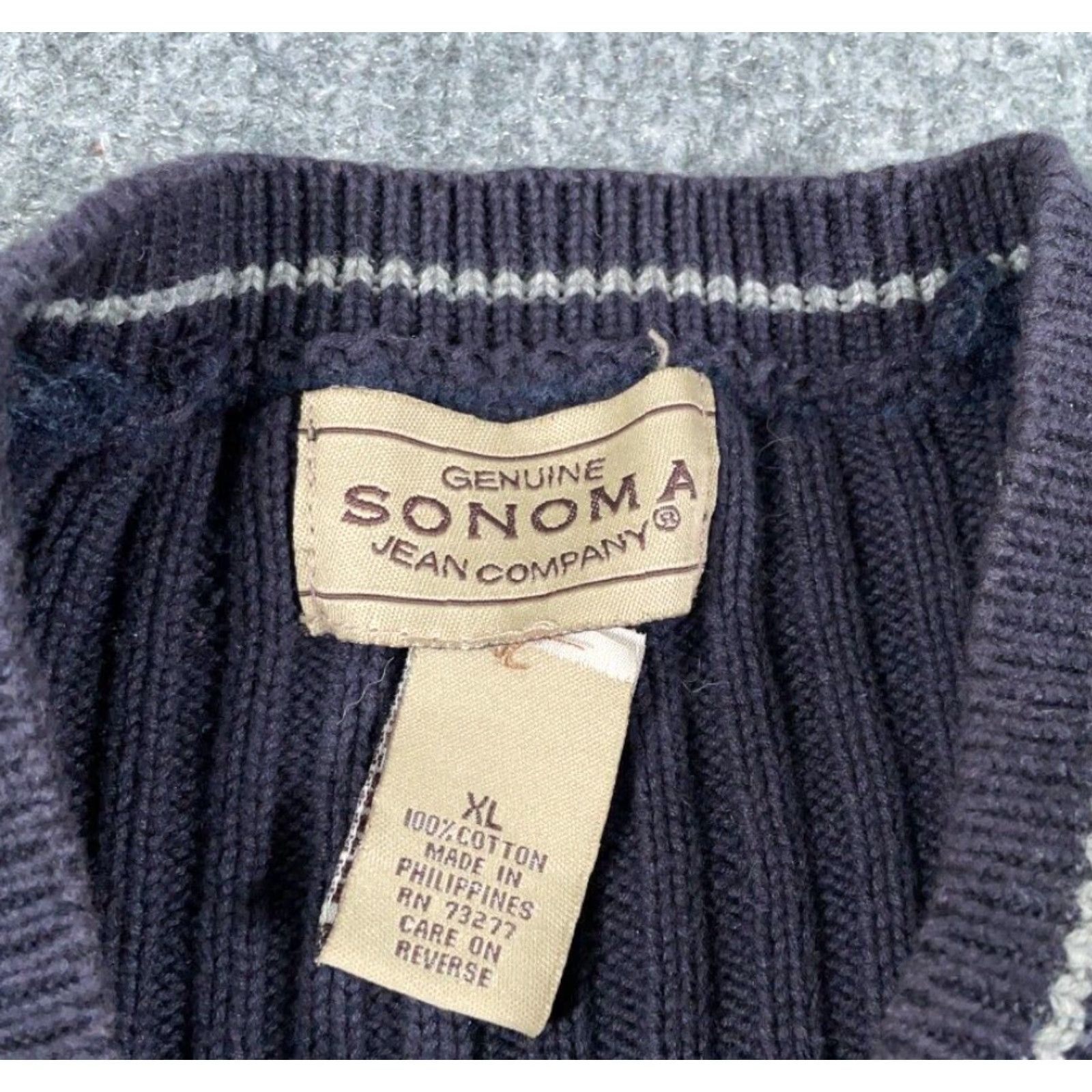 Vintage VINTAGE Sonoma Chunky-Knit Sweater Women's XL Dark Blue Ribbed V-Neck Punk Retro Hipster Size XL / US 12-14 / IT 48-50 - 3 Thumbnail
