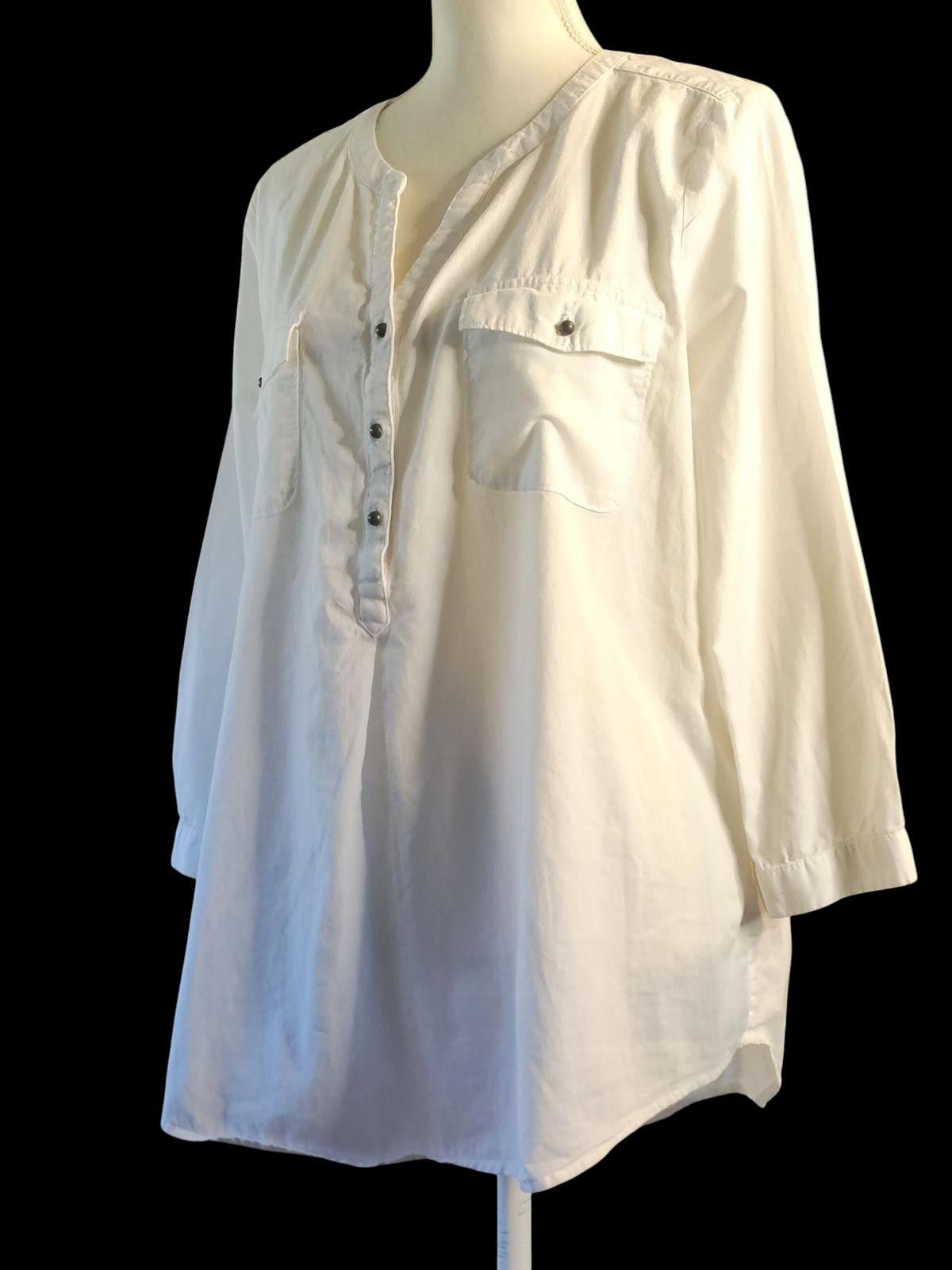 St. Johns Bay White Women's Long Sleeve Tunic Top with Button Detail Size XL / US 12-14 / IT 48-50 - 5 Thumbnail