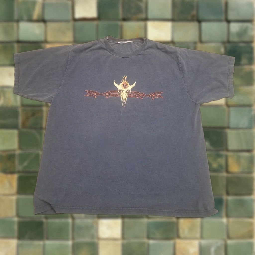 Vintage VINTAGE Skull Shirt Mens L Blue Short Sleeve Steer Concert Aztec Western Size US L / EU 52-54 / 3 - 1 Thumbnail