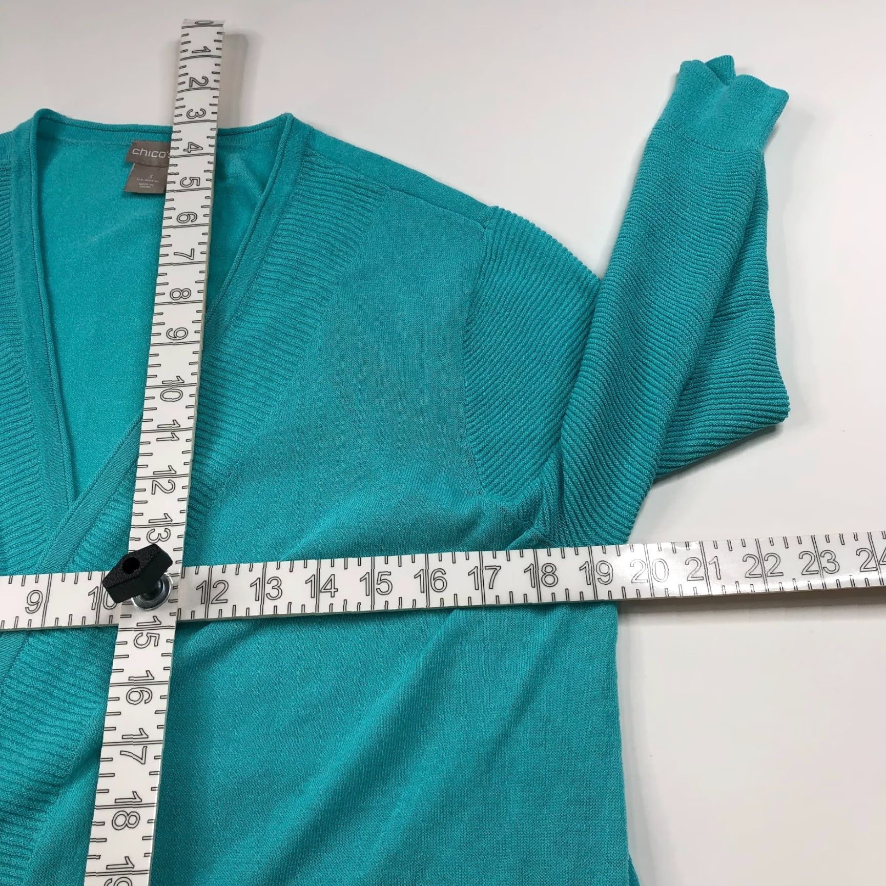 Vintage Chico's XS XL V-Neck Open Front Cardigan Duster Sweater Teal Blue Size XL / US 12-14 / IT 48-50 - 6 Thumbnail