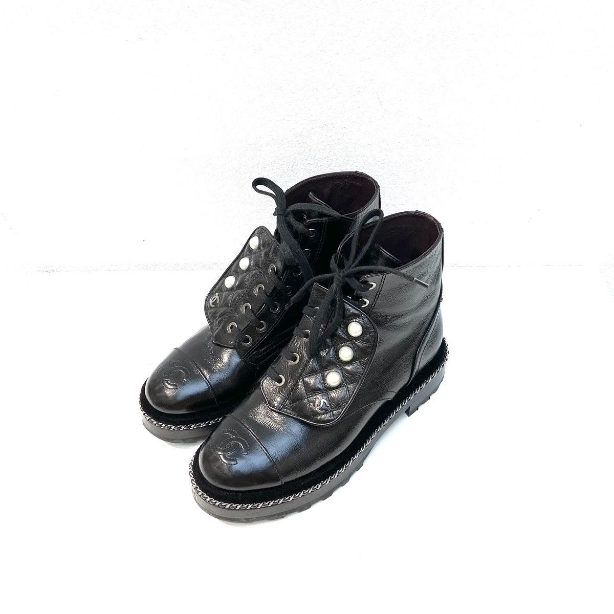 Chanel Chanel Black Leather Pearl Military Boots Size US 6 / IT 36 - 1 Thumbnail